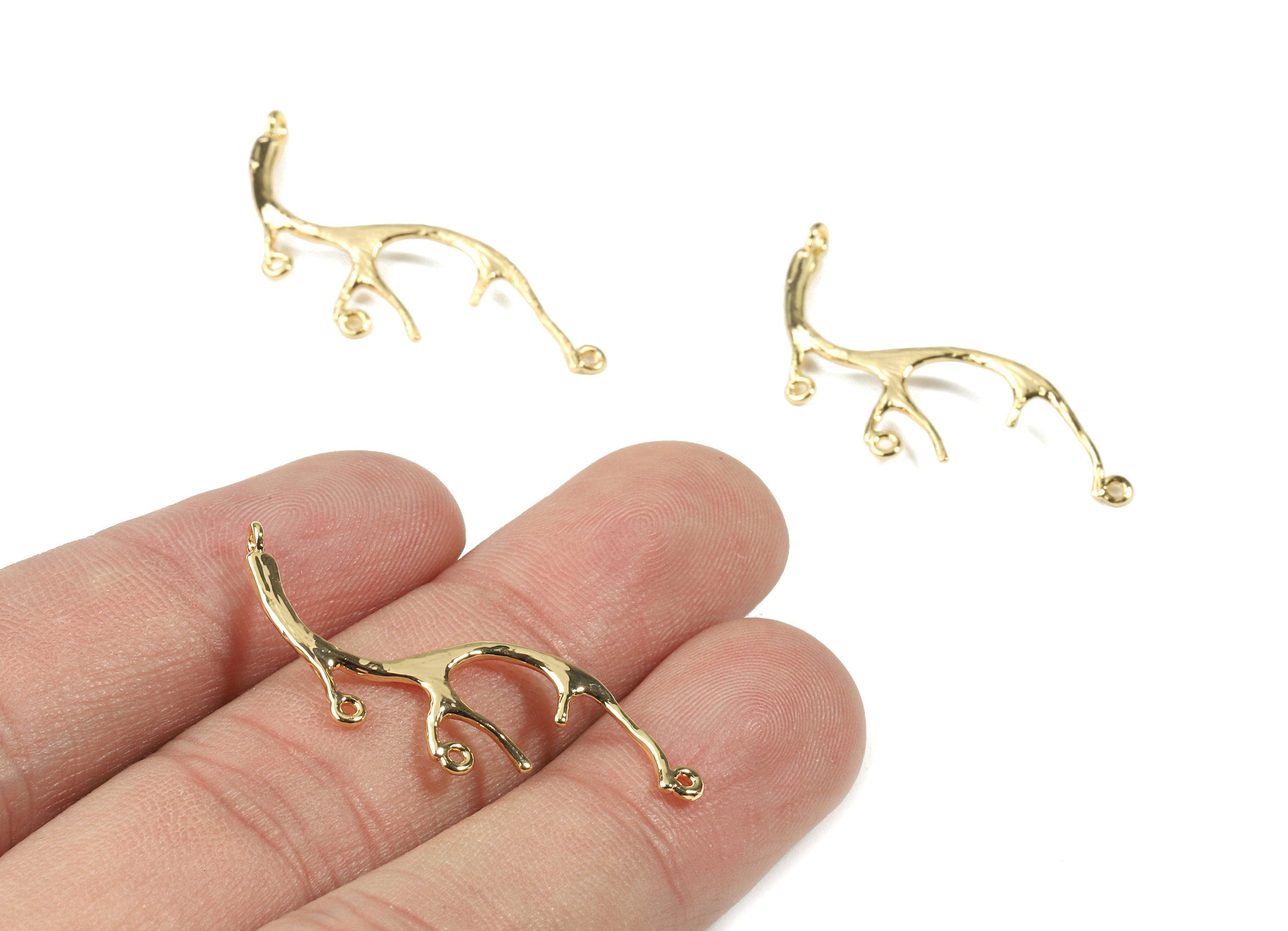 Brass Branch Earring Connector - Gold Branch Necklace Connector 4 Hole - 18K Real Gold Plated Brass - 37.17x12.47x1.62mm - RGP2517 - DOMEDBAZAAR