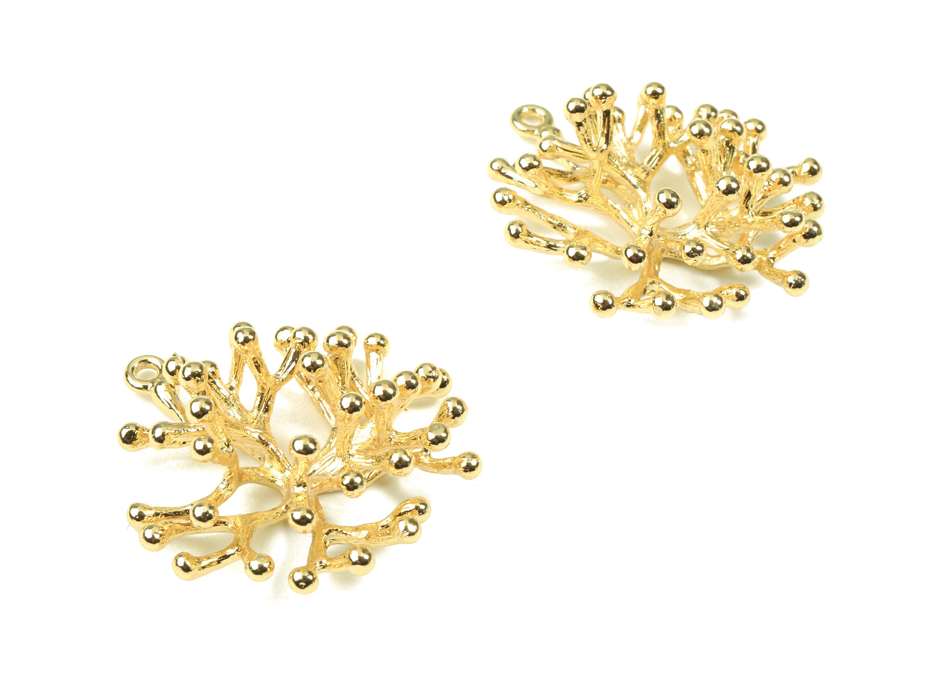 Brass Coral Earring Charms - Gold Coral Necklace Charm - 18K Real Gold Plated Brass - Jewelry Supplies - 27.01x27.01x2.07mm - RGP2525 - DOMEDBAZAAR