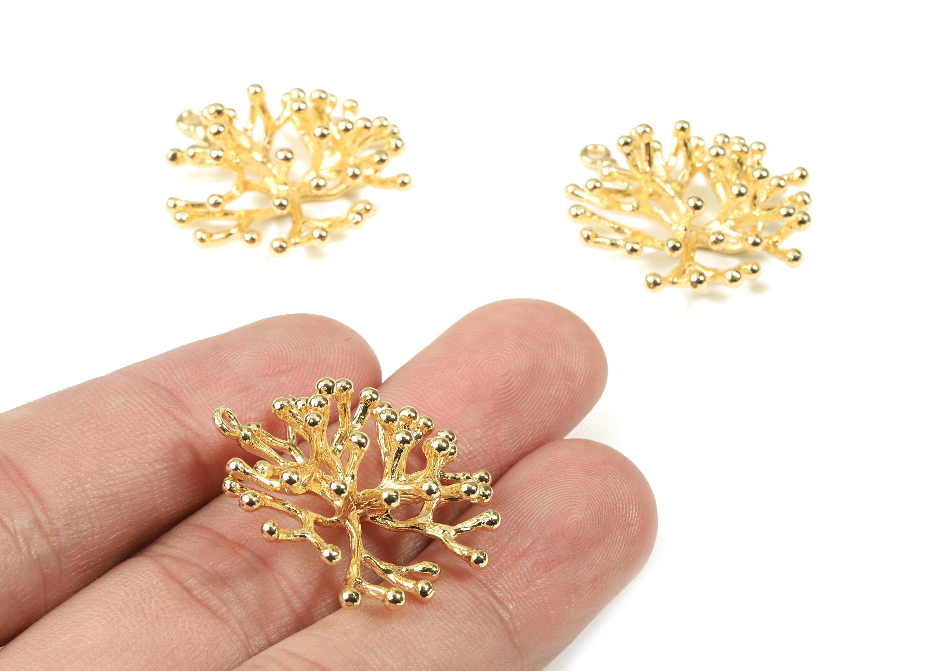 Brass Coral Earring Charms - Gold Coral Necklace Charm - 18K Real Gold Plated Brass - Jewelry Supplies - 27.01x27.01x2.07mm - RGP2525 - DOMEDBAZAAR