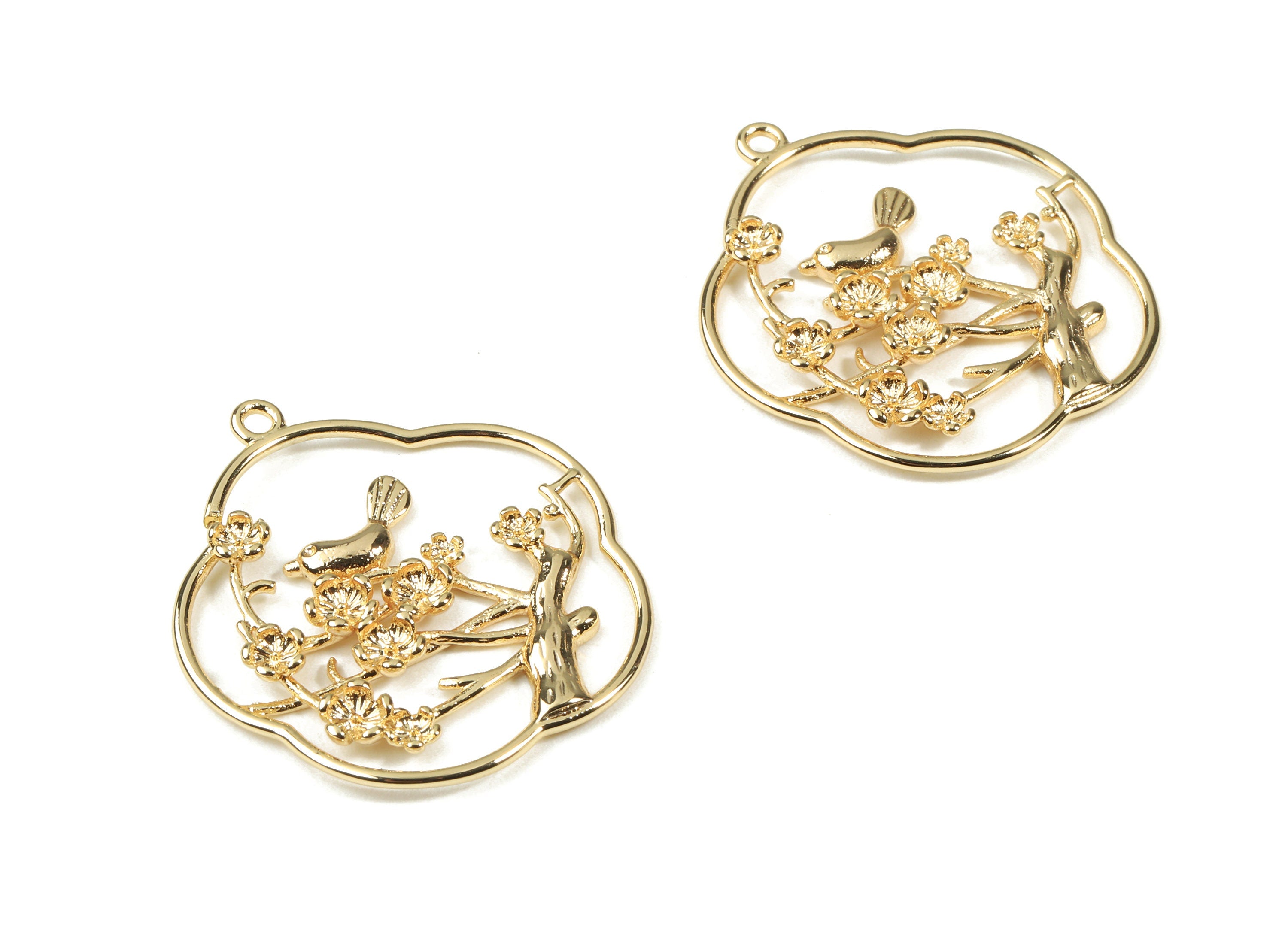 Brass Tree Earring Charms - Gold Branch Pendant - 18K Real Gold Plated Brass - Jewelry Supplies - 33.03x30.05x2.85mm - RGP2528 - DOMEDBAZAAR