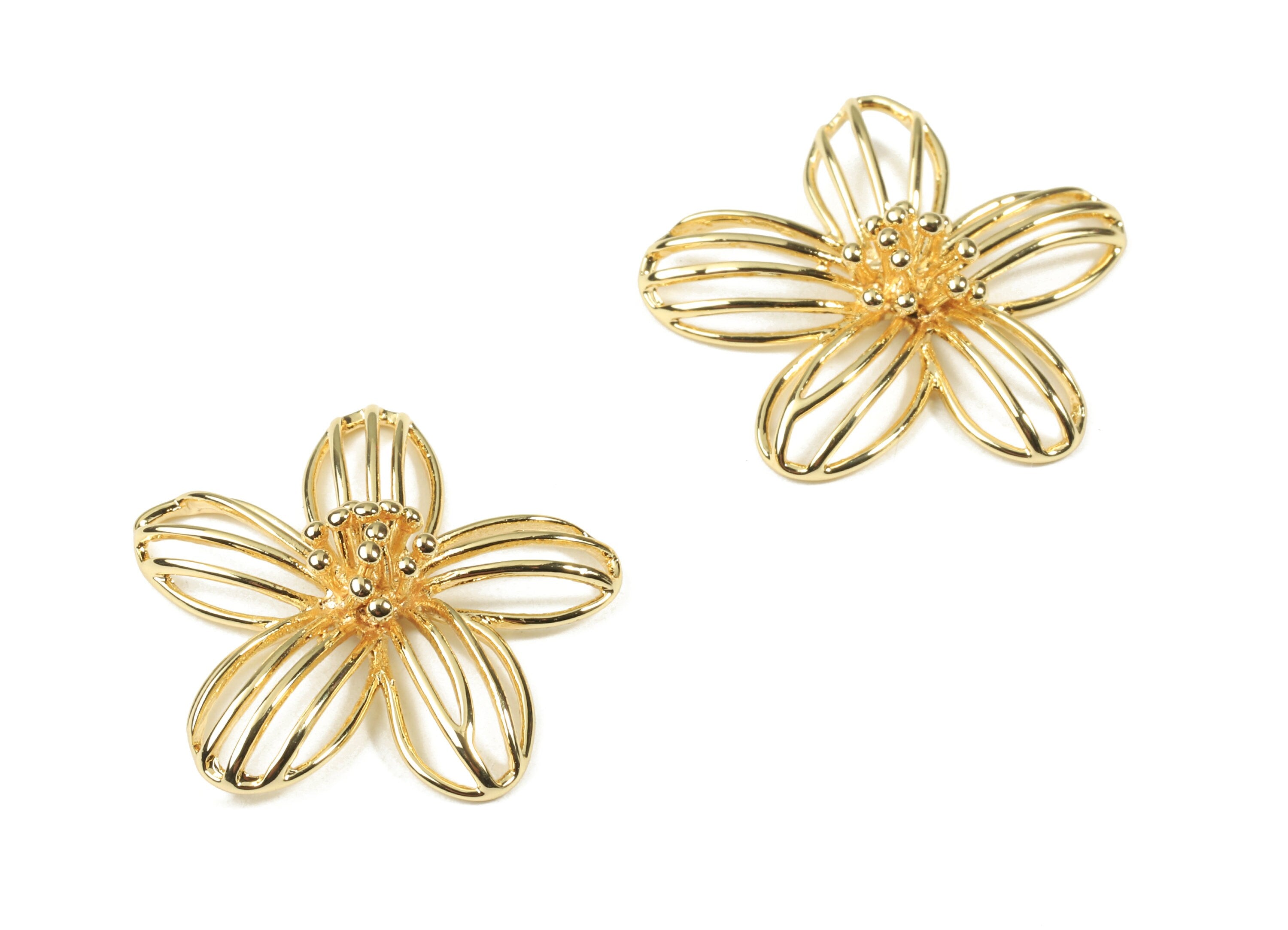Brass Brooch Charms - Gold Brass Flower Brooch - 18K Real Gold Plated Brass - Jewelry Supplies - 26.79x26.79x6.67mm - RGP2476 - DOMEDBAZAAR