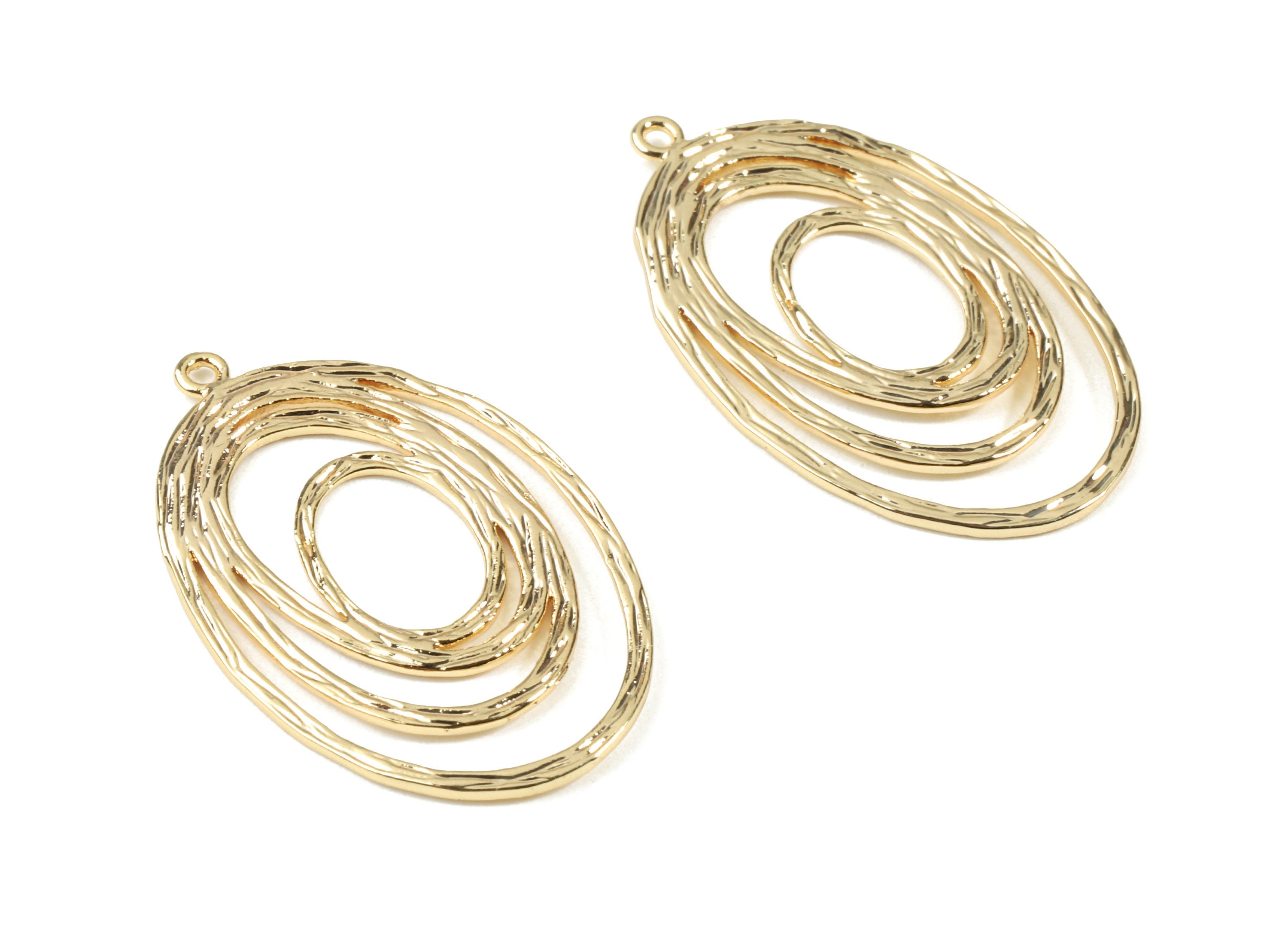 Brass Oval Earring Charms - Gold Oval Pendant - 18K Real Gold Plated Brass - Jewelry Supplies - 34.72x22.09x1.05mm - RGP2516 - DOMEDBAZAAR