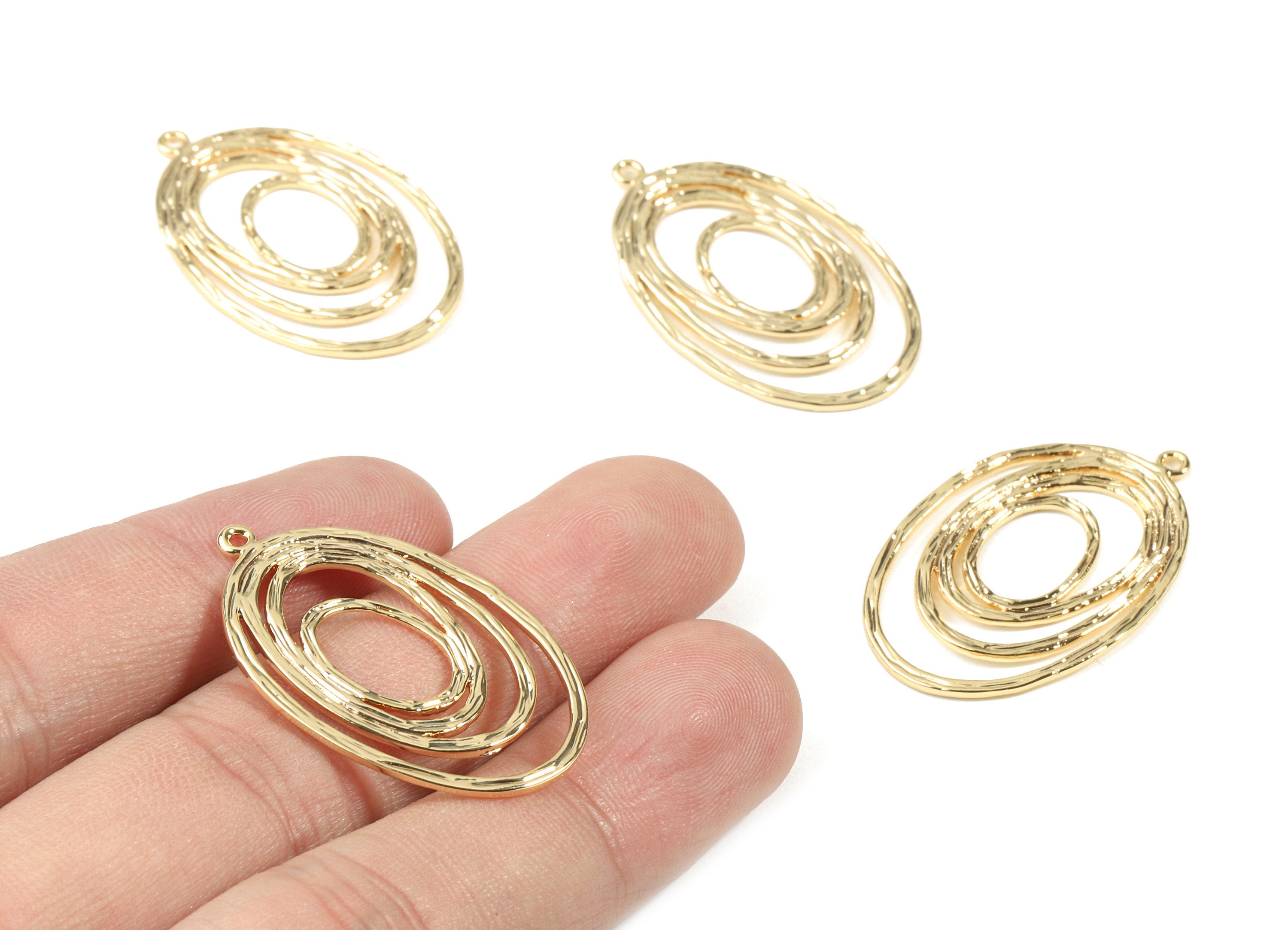 Brass Oval Earring Charms - Gold Oval Pendant - 18K Real Gold Plated Brass - Jewelry Supplies - 34.72x22.09x1.05mm - RGP2516 - DOMEDBAZAAR