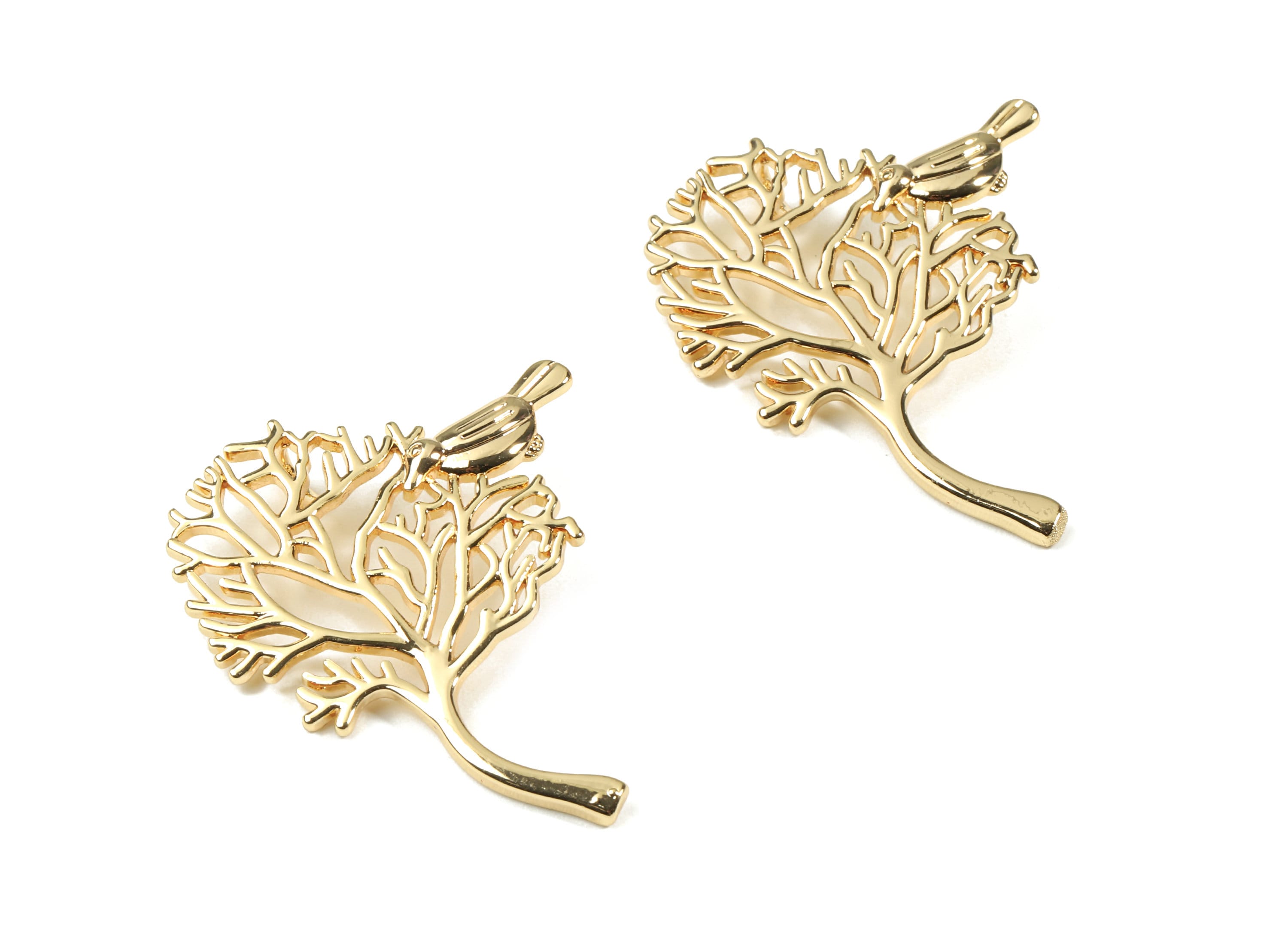 Brass Tree Charm With Loop - Gold Tree Pendant Bird On The Tree - 18K Real Gold Plated Brass - Jewelry Supplies - 44.86x36.5x2.5mm - RGP2508 - DOMEDBAZAAR