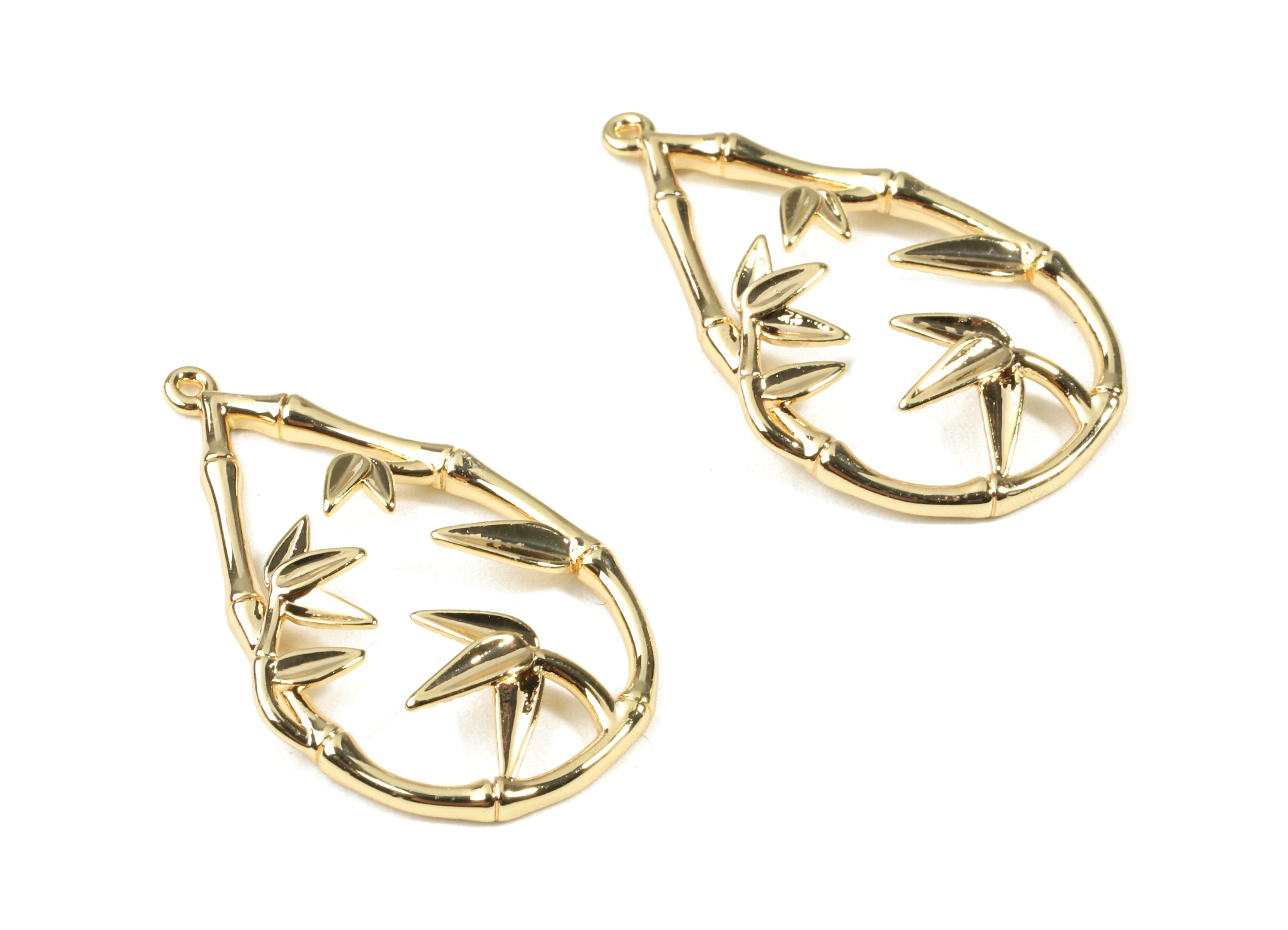 Brass Flower Earring Charms - Gold Drop Pendant - 18K Real Gold Plated Brass - Jewelry Supplies - 31.96x19.64x2.58mm - RGP2502 - DOMEDBAZAAR