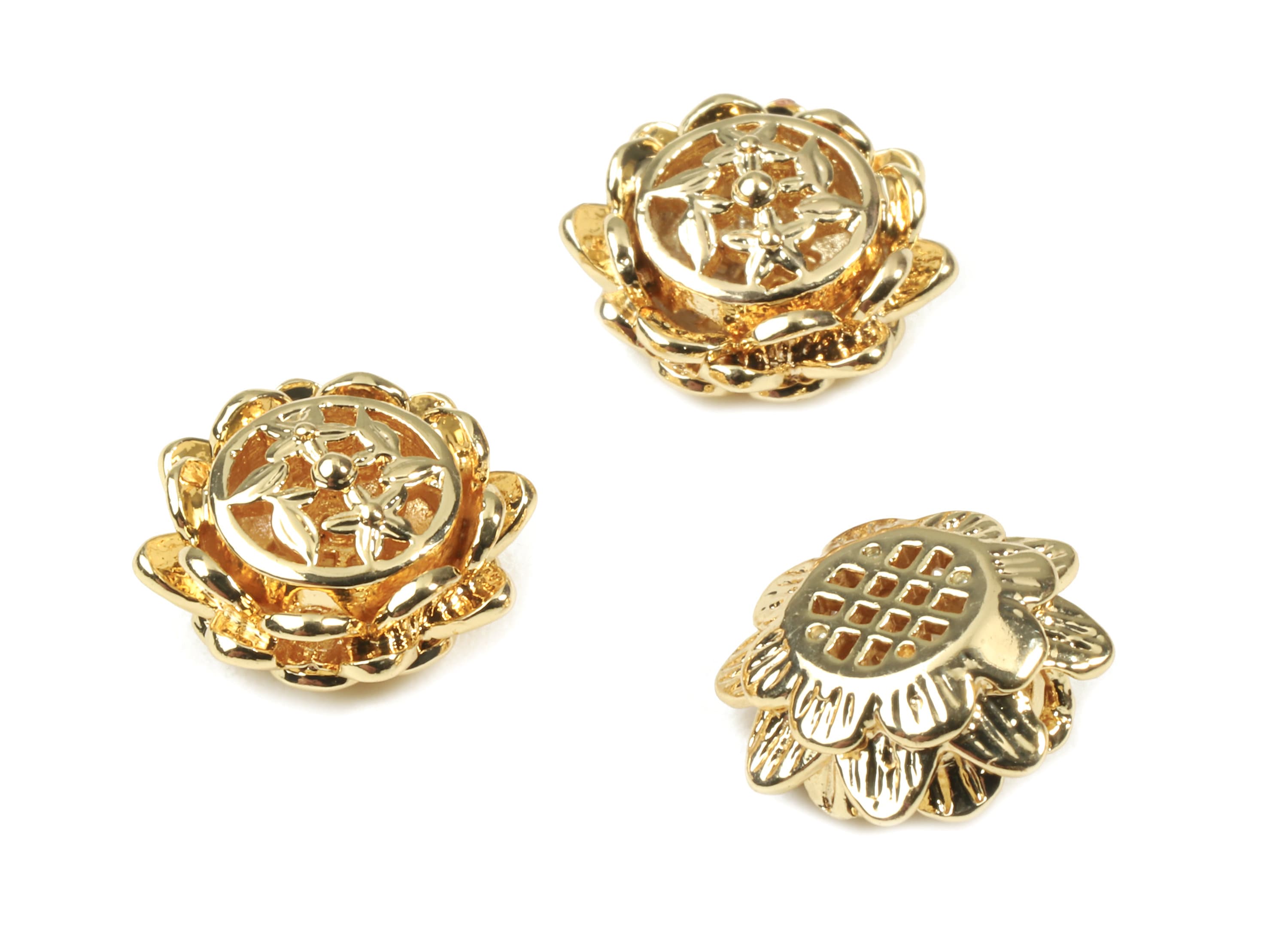 Brass Flower bracelet Spacer - Gold Flower Spacer - 18K Real Gold Plated Brass - Jewelry Supplies - 11.66x11.66x5.39mm - RGP2511 - DOMEDBAZAAR