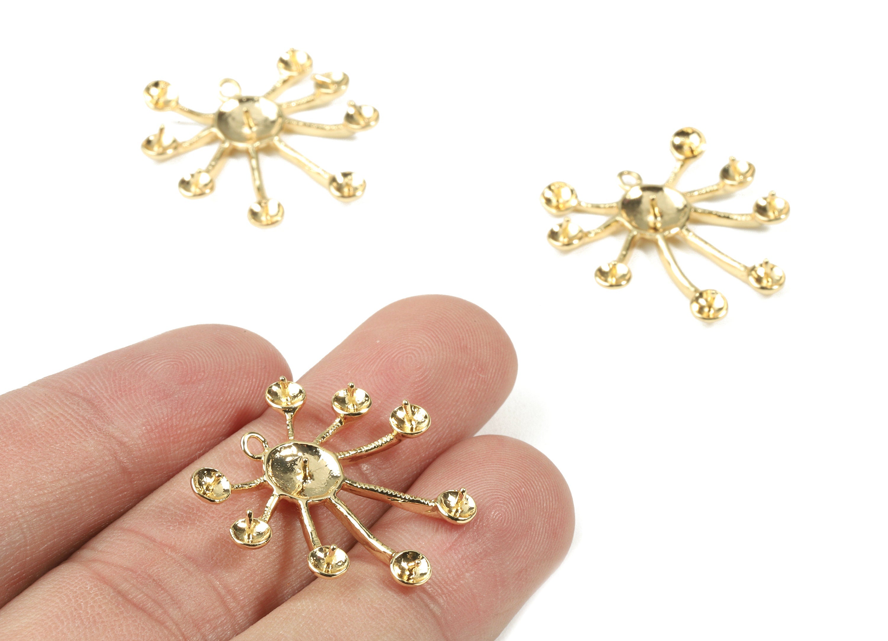 Brass Charms For Pearls - Gold pearls Pendant - 18K Real Gold Plated Brass - Jewelry Supplies - 24.37x23.91x4.58mm - RGP2477 - DOMEDBAZAAR