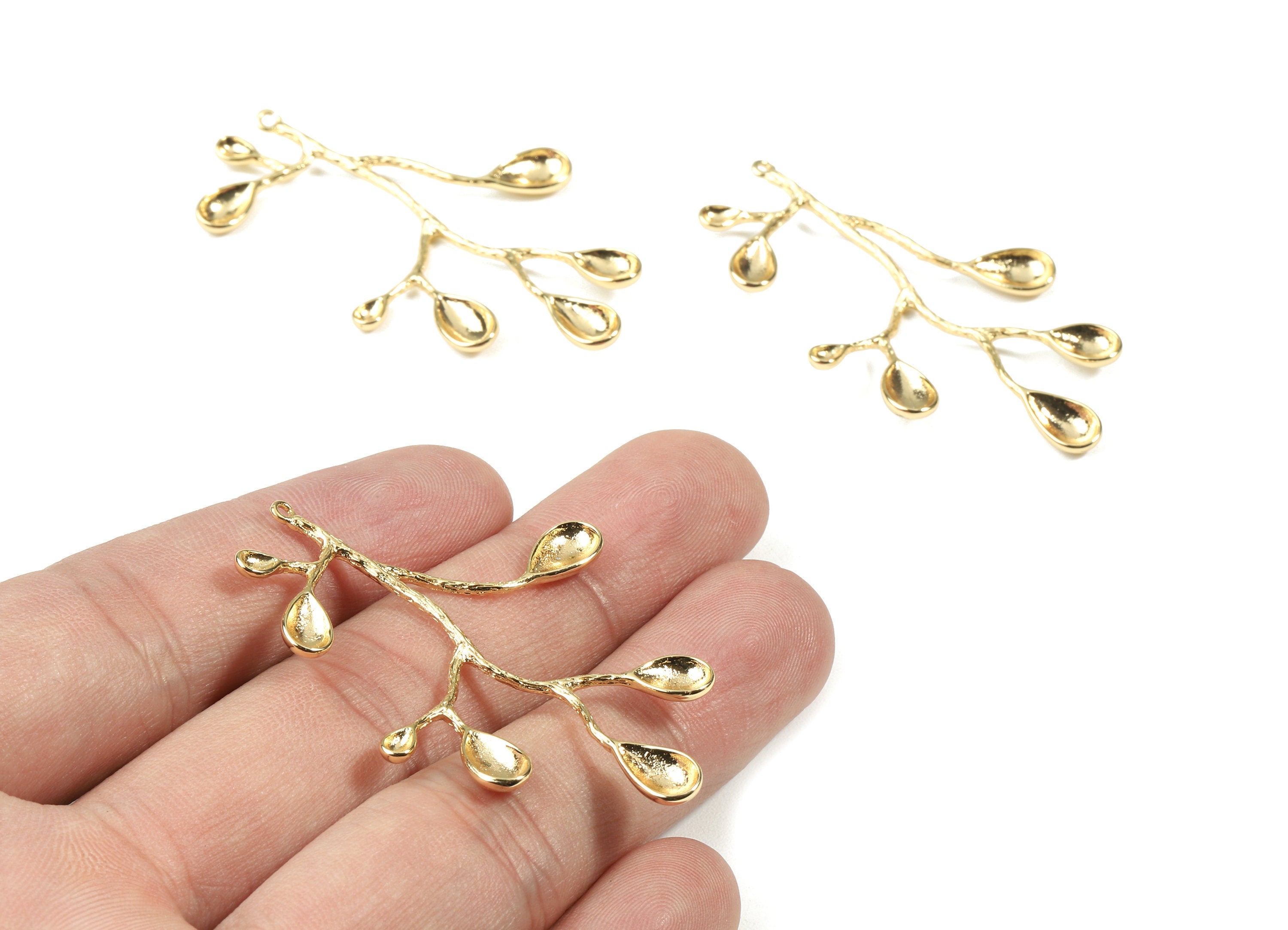 Brass Branch Necklace Charms - Gold Flower Tree Earring Charm - 18K Real Gold Plated Brass - Jewelry Supplies - 53.02x32.1x2.82mm - RGP2523 - DOMEDBAZAAR