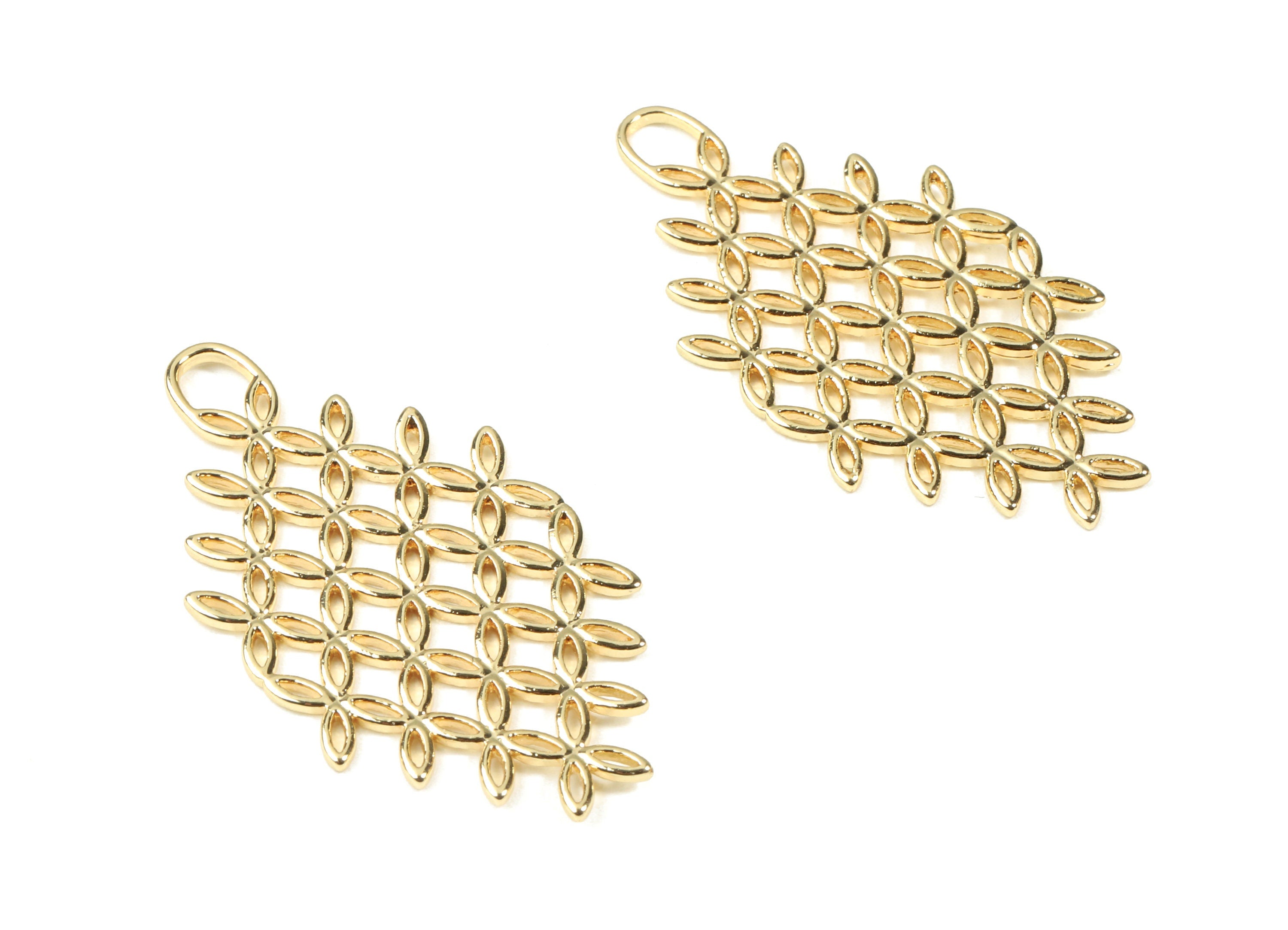 Brass Lattice Earring Charms - Gold Lattice Pendant - 18K Real Gold Plated Brass - Jewelry Supplies - 45.09x23.87x1.46mm - RGP2521 - DOMEDBAZAAR