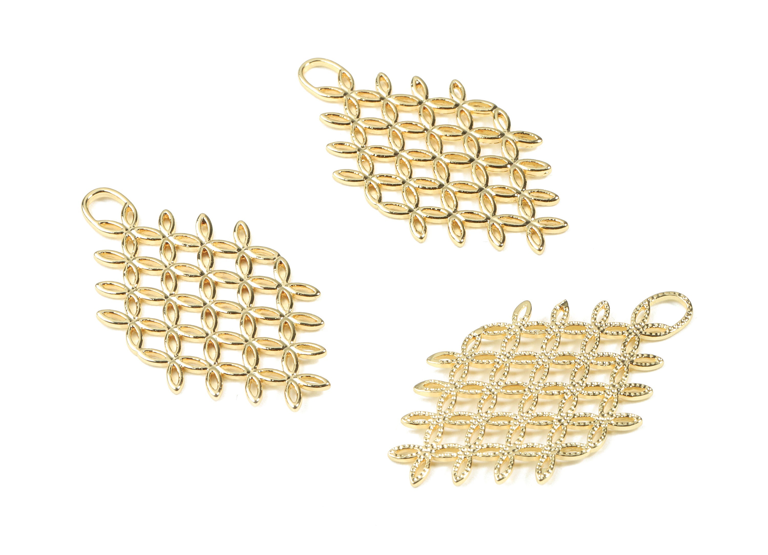 Brass Lattice Earring Charms - Gold Lattice Pendant - 18K Real Gold Plated Brass - Jewelry Supplies - 45.09x23.87x1.46mm - RGP2521 - DOMEDBAZAAR