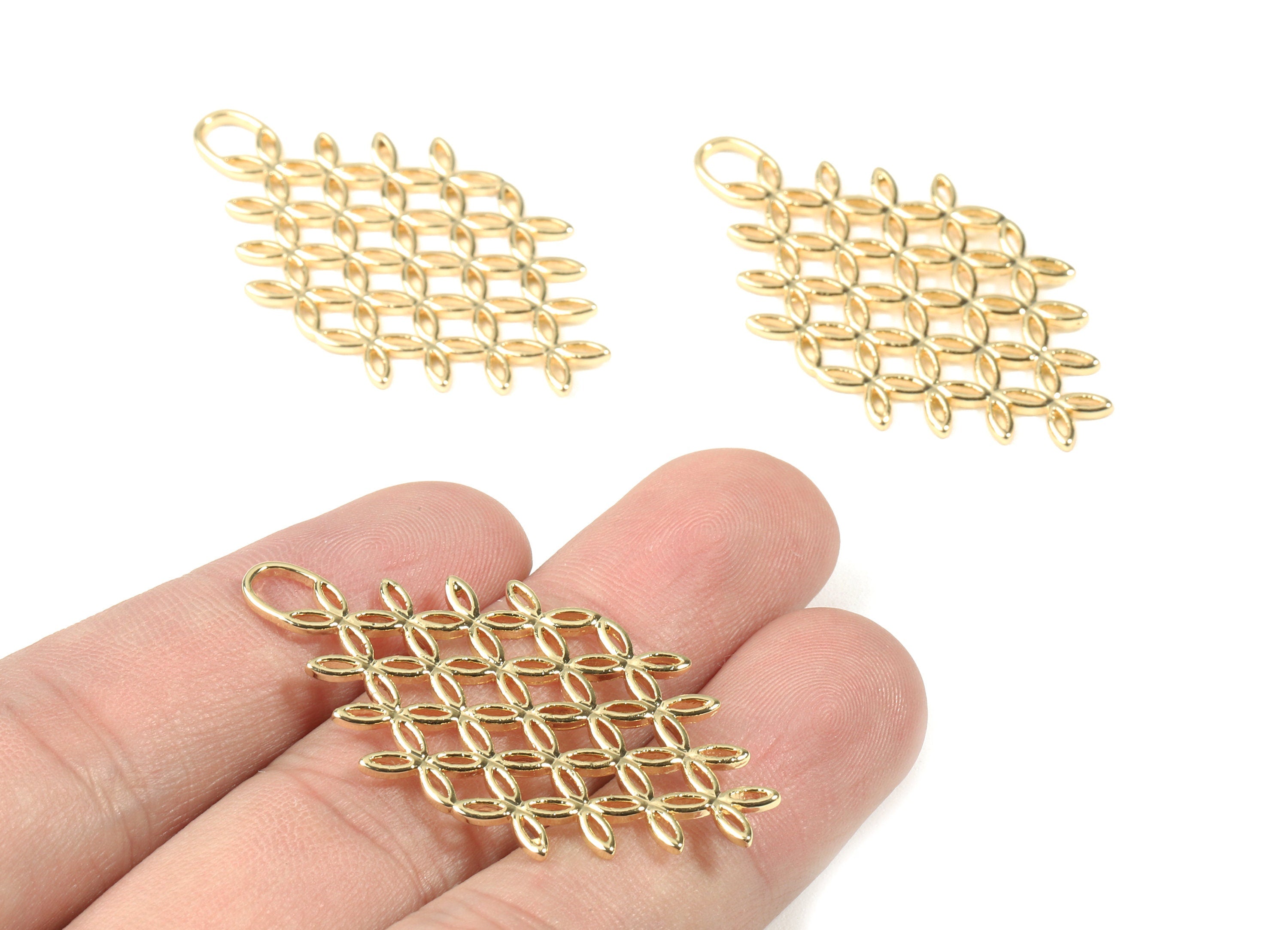 Brass Lattice Earring Charms - Gold Lattice Pendant - 18K Real Gold Plated Brass - Jewelry Supplies - 45.09x23.87x1.46mm - RGP2521 - DOMEDBAZAAR