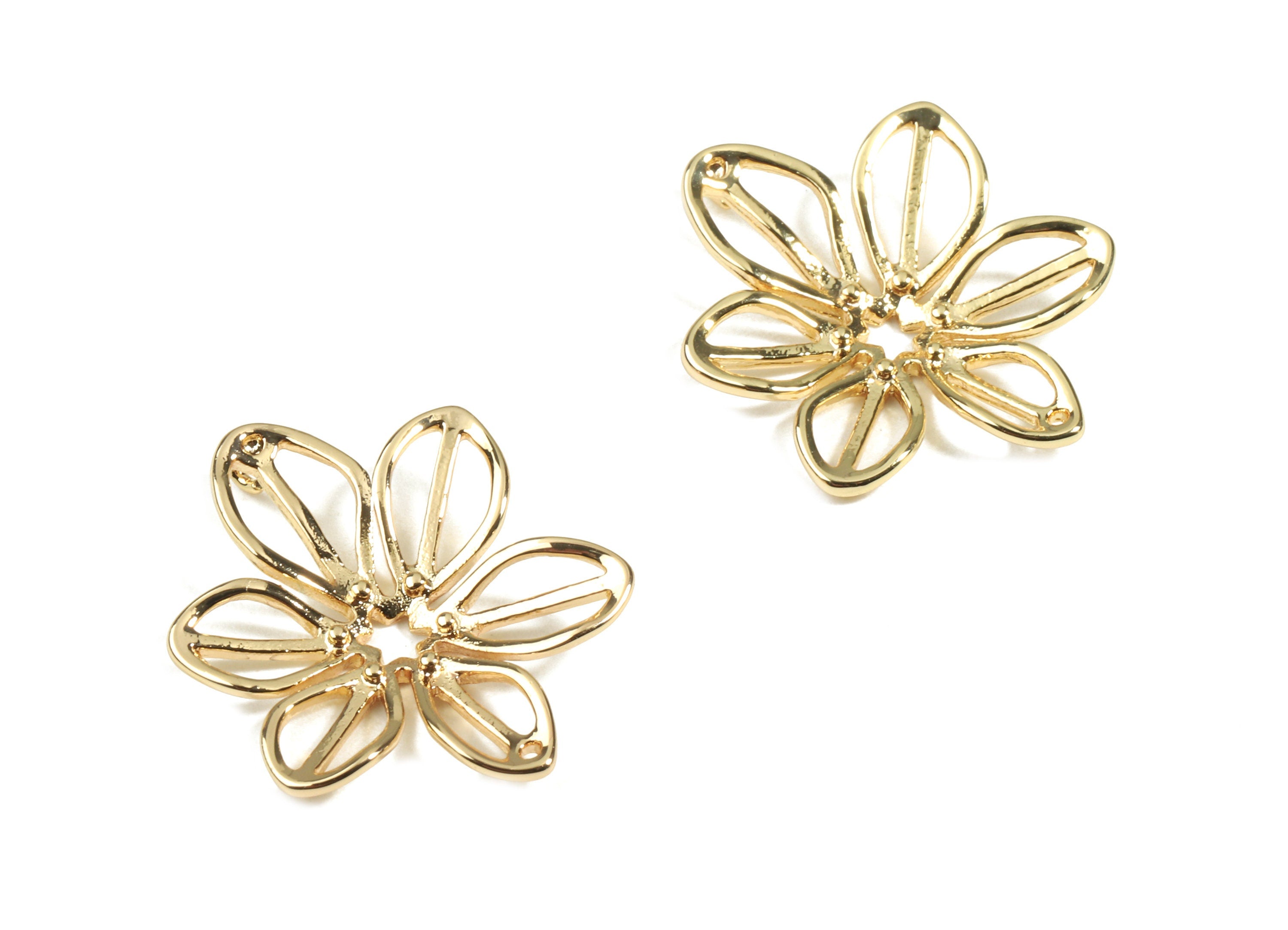 Brass Flower Charm With Loop - Gold Flower Earring Necklace - 18K Real Gold Plated Brass - Jewelry Supplies - 23.08x19.57x1.62mm - RGP2473 - DOMEDBAZAAR