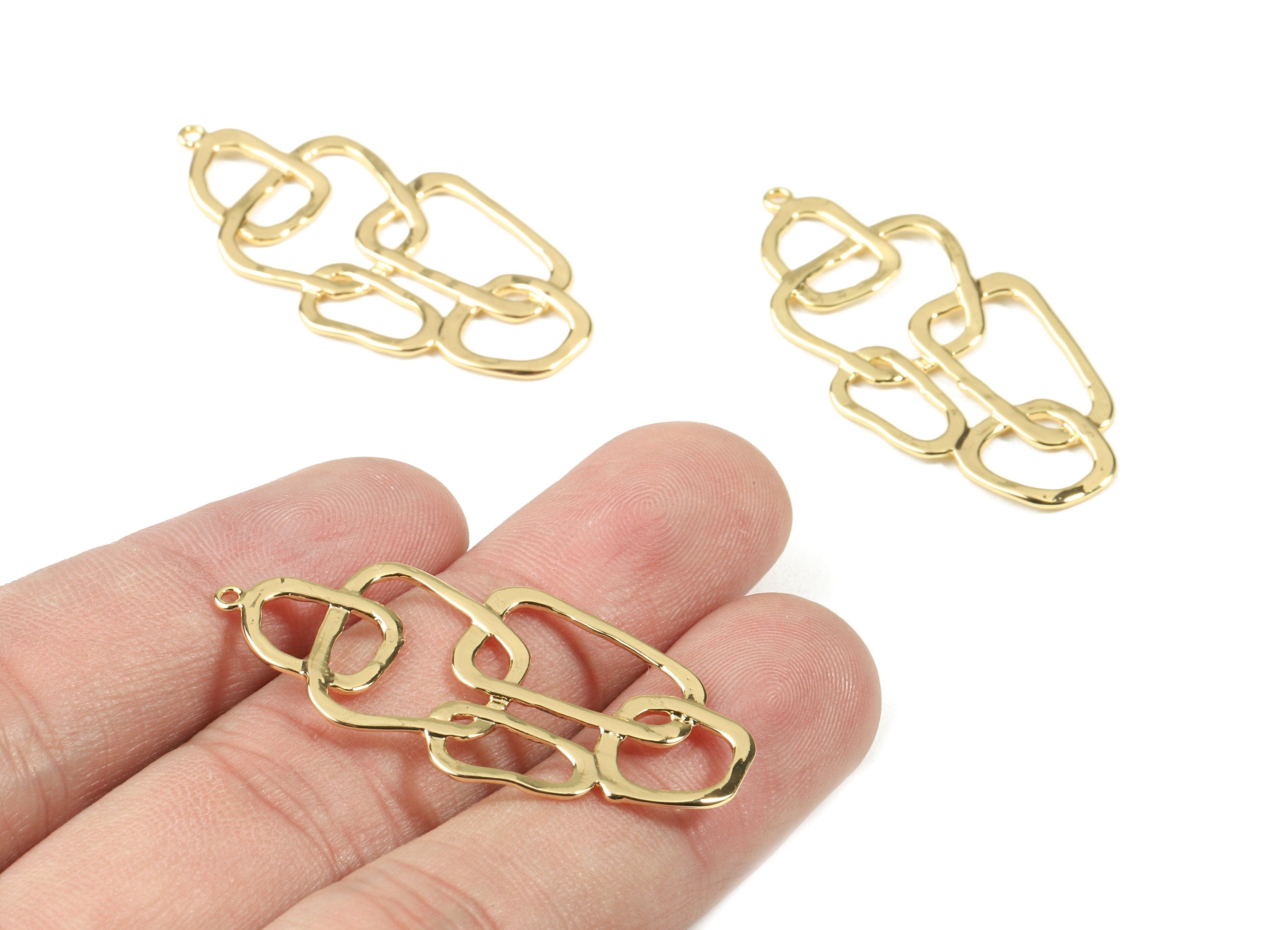 Brass Interwoven Earring Charms - Gold Interwoven Pendant - 18K Real Gold Plated Brass - Jewelry Supplies - 42.01x20.83x1.34mm - RGP2484 - DOMEDBAZAAR