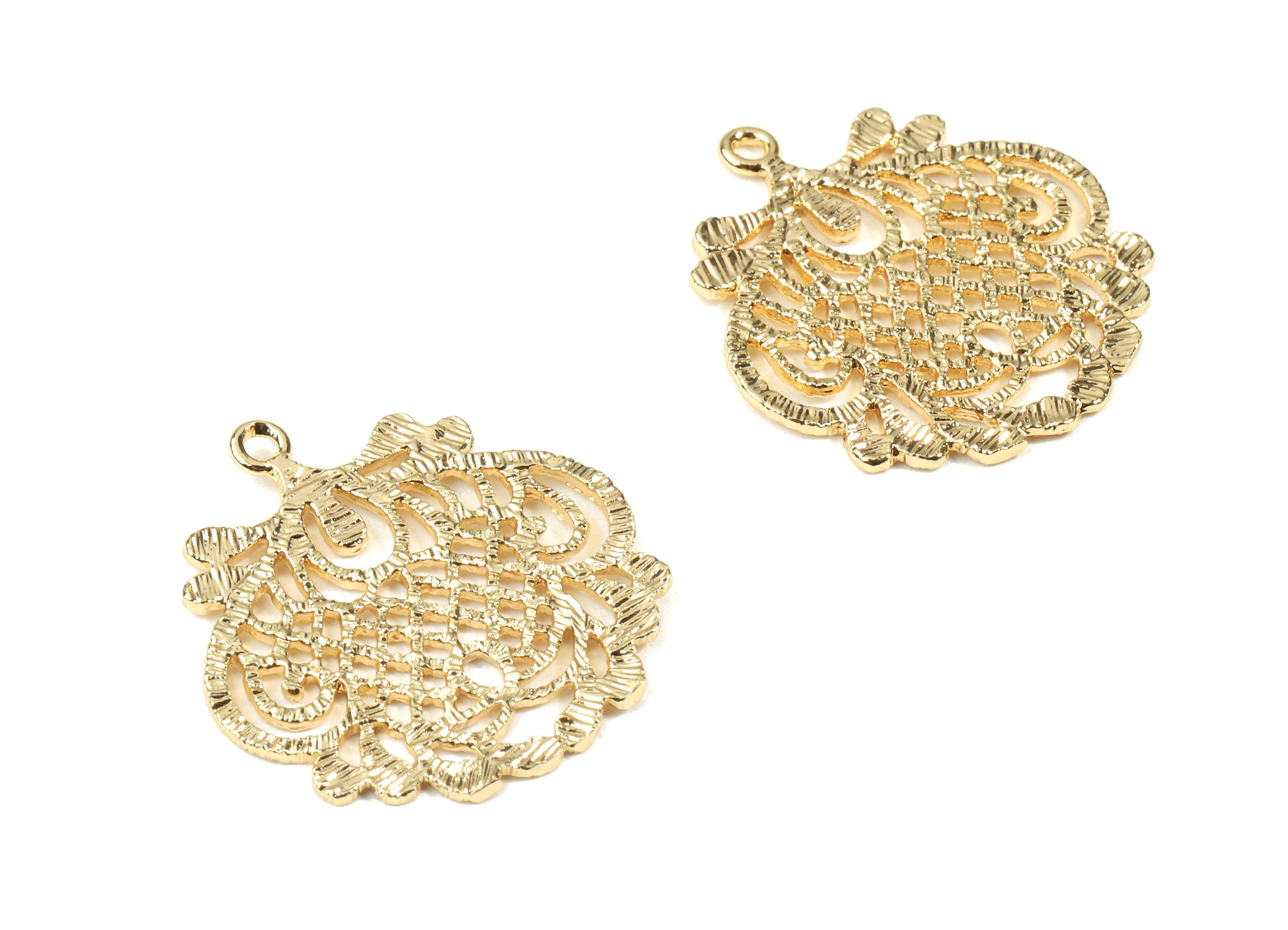 Brass Badge Earring Charms - Gold Brass Badge Pendant - 18K Real Gold Plated Brass - Jewelry Supplies - 27.41x25.77x1.13mm - RGP2490 - DOMEDBAZAAR