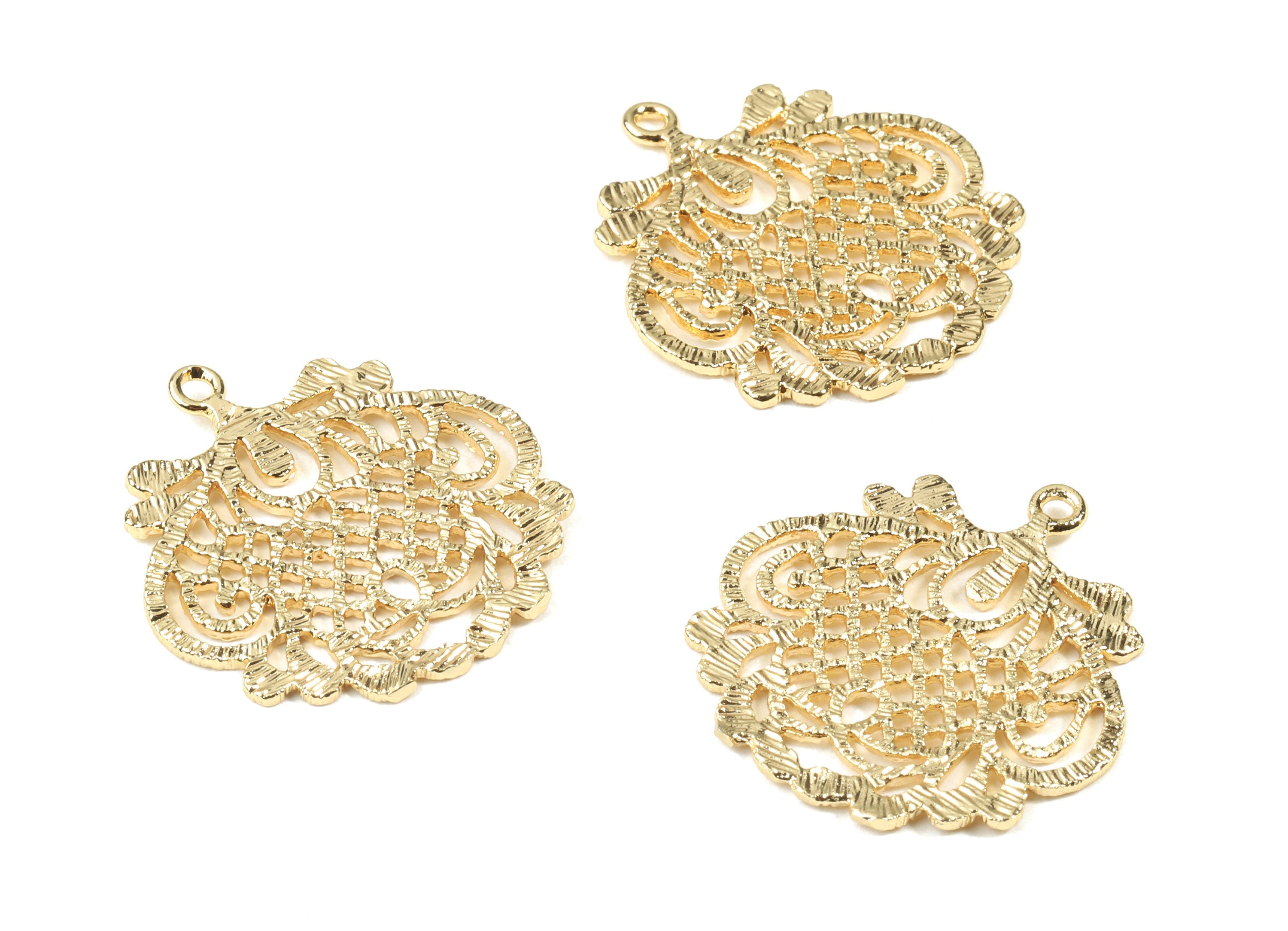 Brass Badge Earring Charms - Gold Brass Badge Pendant - 18K Real Gold Plated Brass - Jewelry Supplies - 27.41x25.77x1.13mm - RGP2490 - DOMEDBAZAAR