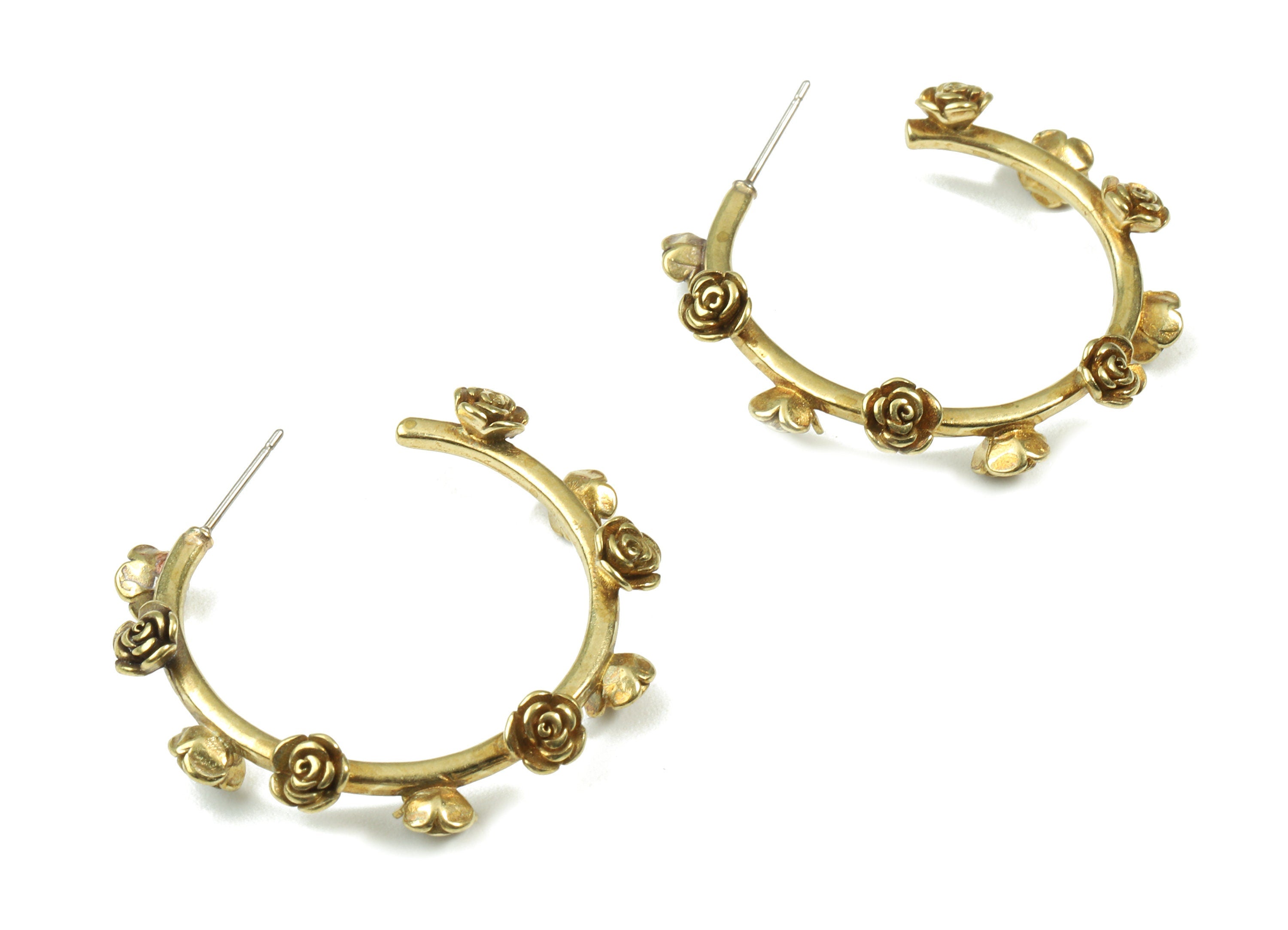 Brass Rose C Earring Stud - Raw Brass C Earring Post & Rose Figured - Earring Post - Jewelry Supplies - 35.65x35.65x5.16mm - PP3081 - DOMEDBAZAAR