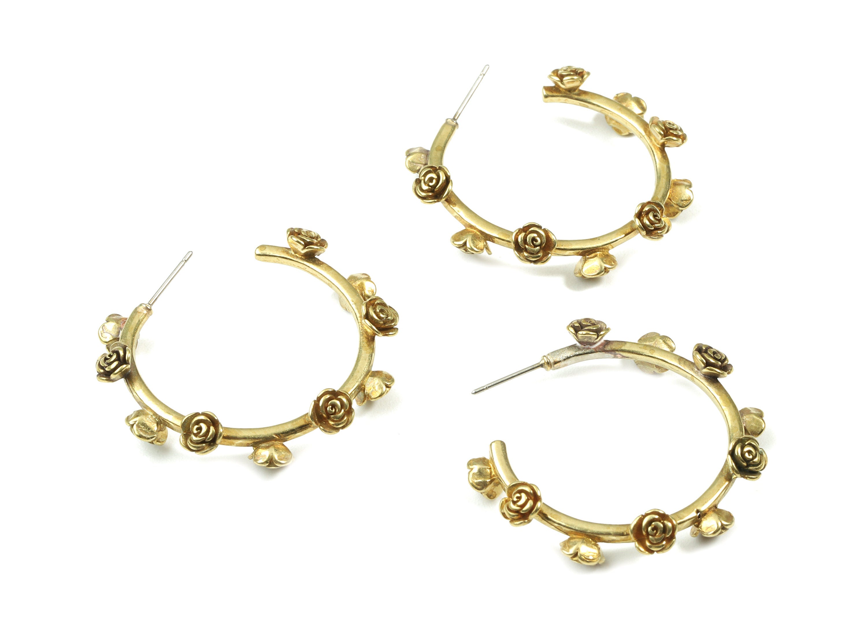 Brass Rose C Earring Stud - Raw Brass C Earring Post & Rose Figured - Earring Post - Jewelry Supplies - 35.65x35.65x5.16mm - PP3081 - DOMEDBAZAAR