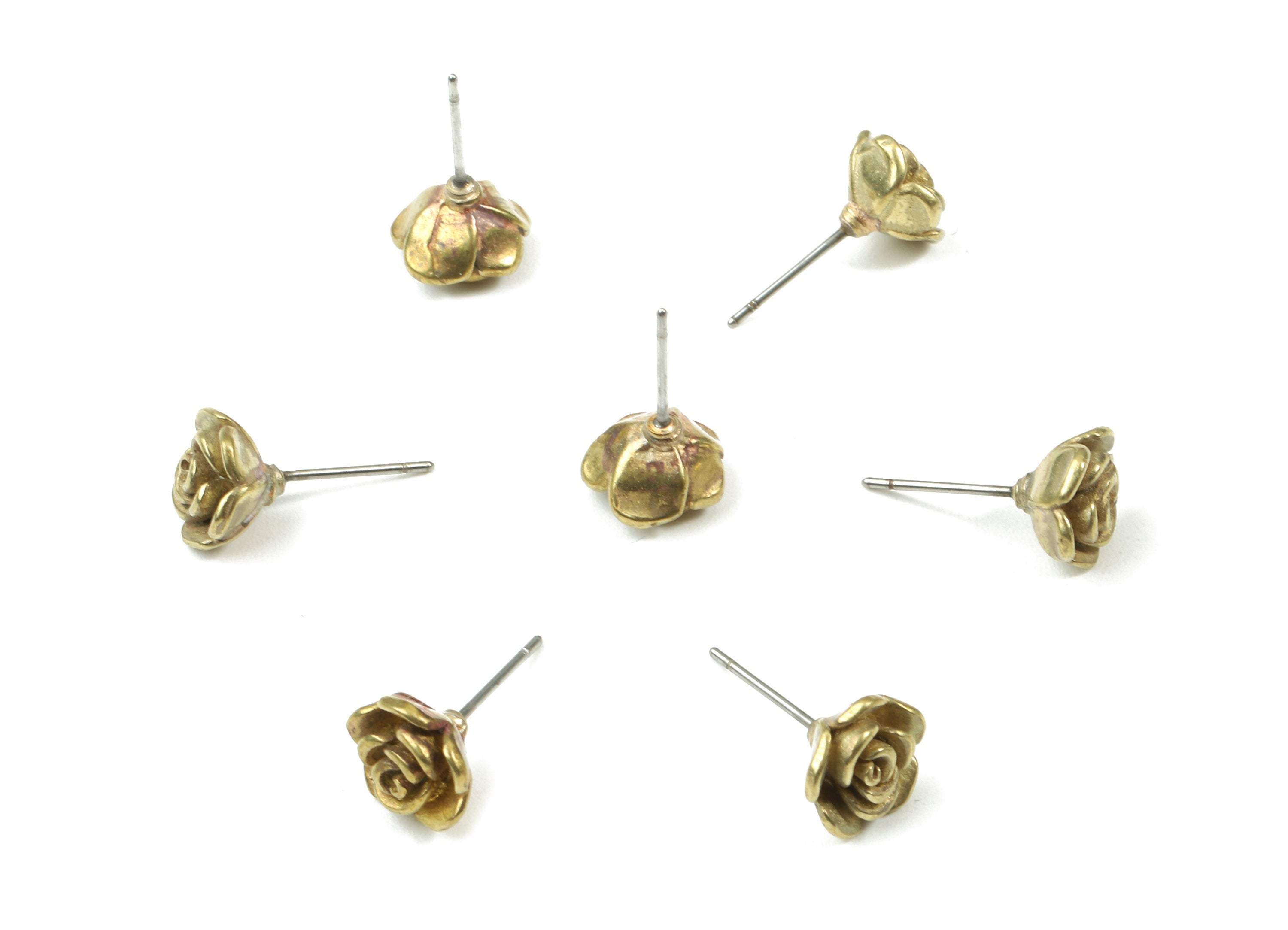 Brass Rose Earring Stud - Raw Brass Rose Earring Post - Steel Stud - Earring Post - Jewelry Supplies - 9.45x9.45x1.13mm - PP3077 - DOMEDBAZAAR