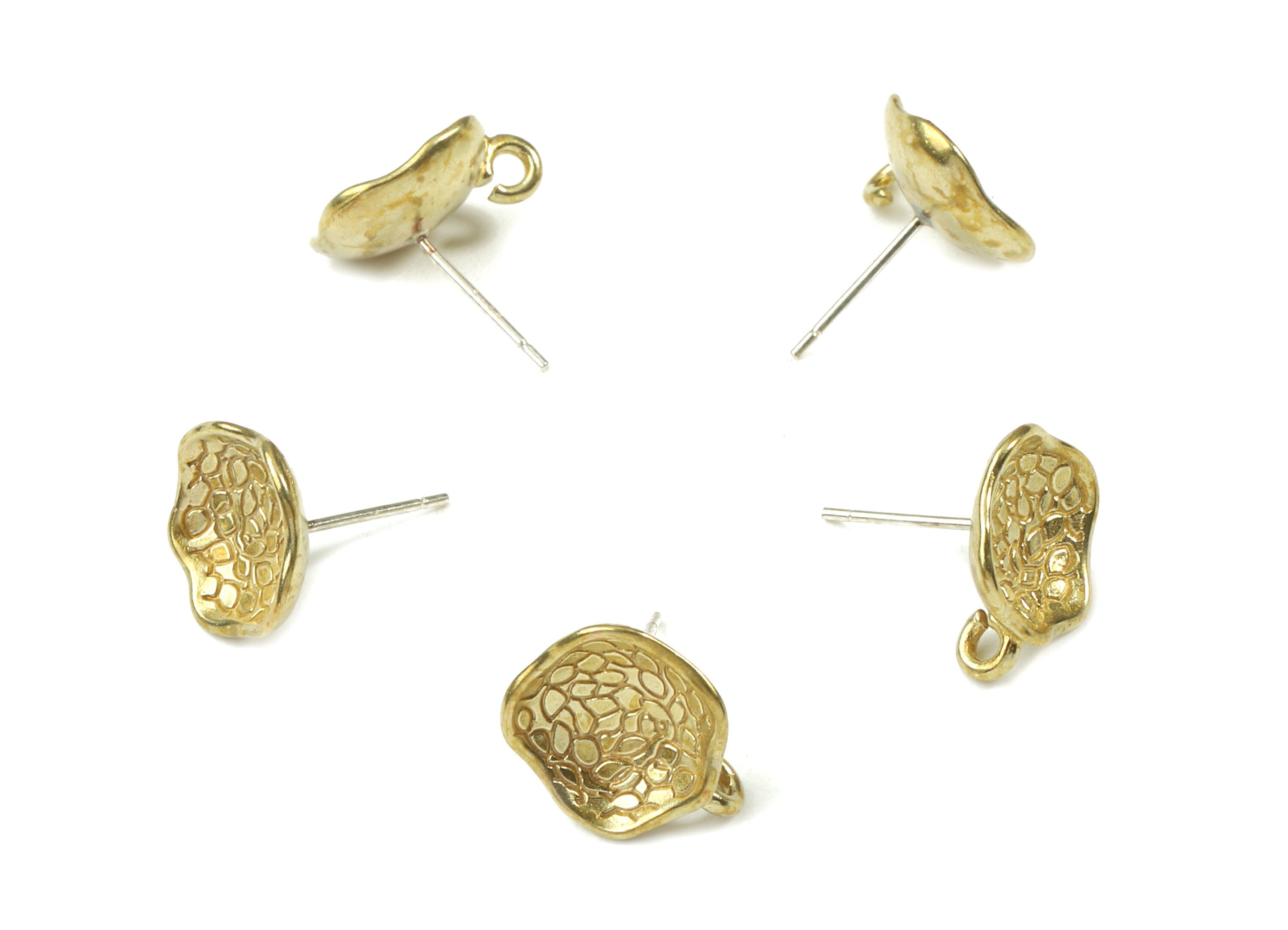 Brass Patterned Earring Stud With Loop - Raw Brass Patterned Earring Post - Earring Post - Jewelry Supplies - 13.47x11.67x1.16mm - PP3080 - DOMEDBAZAAR