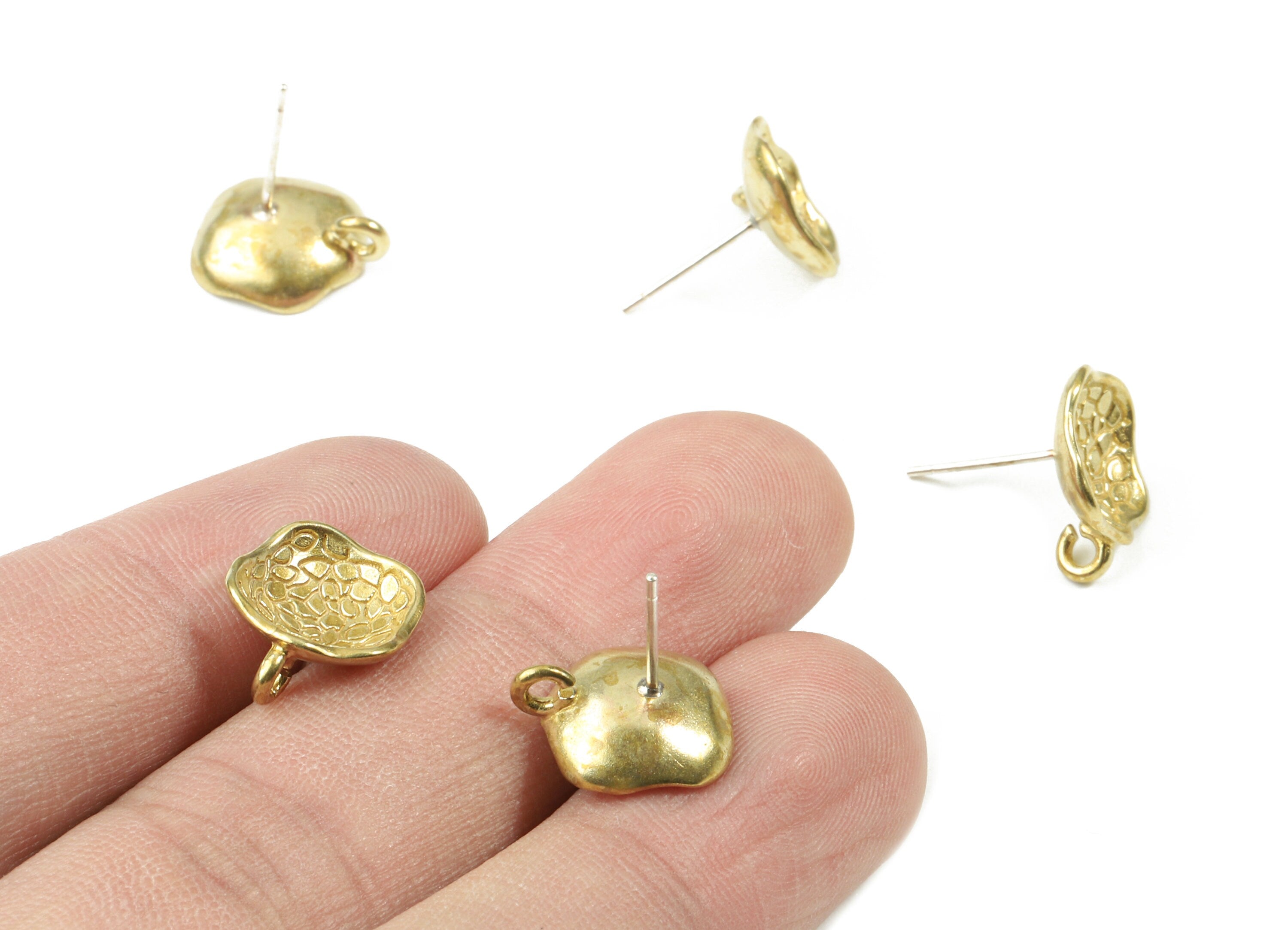 Brass Patterned Earring Stud With Loop - Raw Brass Patterned Earring Post - Earring Post - Jewelry Supplies - 13.47x11.67x1.16mm - PP3080 - DOMEDBAZAAR