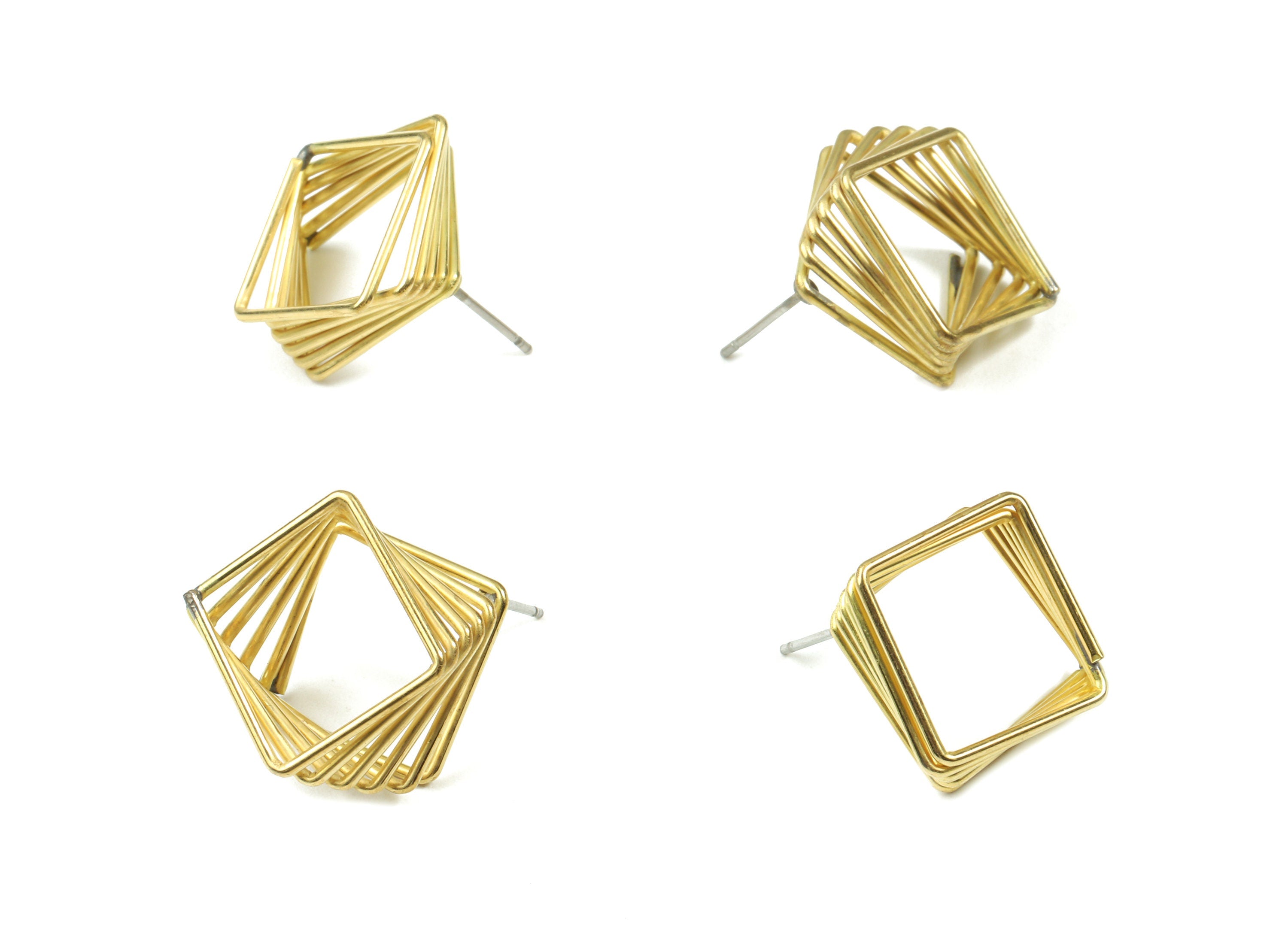 Brass Square Earring Stud - Raw Brass Multi Squares Earring Post - Steel Stud - Earring Post - Jewelry Supplies - 15.93x15.9x1.36mm - PP3076 - DOMEDBAZAAR
