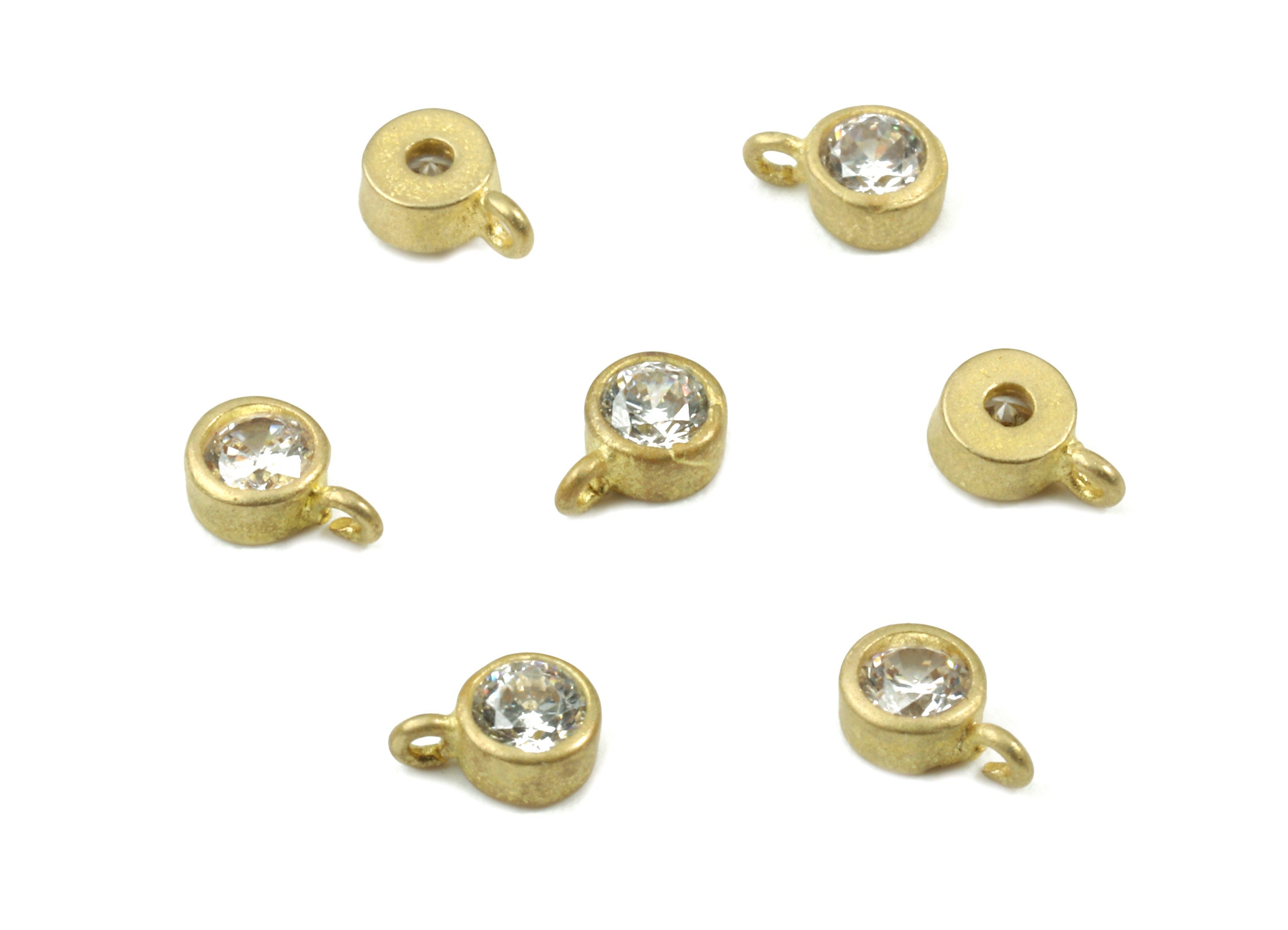 Brass Mini Zircon Earring Charms - Raw Brass Round Bracelet Charm - Earring Findings - Jewellery Supplies - 5.22x3.37x2.17mm - PP3098 - DOMEDBAZAAR