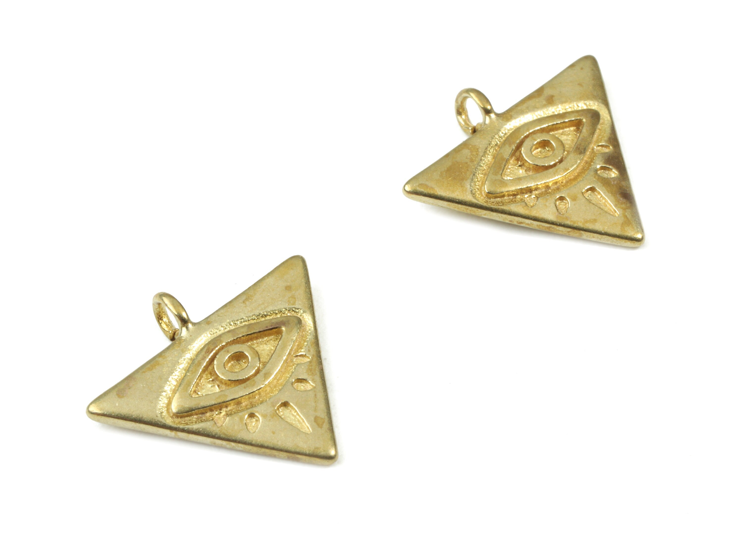 Brass Triangle Eye Earring Charms - Raw Brass Triangle Eye Pendant - Earring Findings - Jewelry Supplies - 14.16x15.62x1.6mm - PP3086 - DOMEDBAZAAR