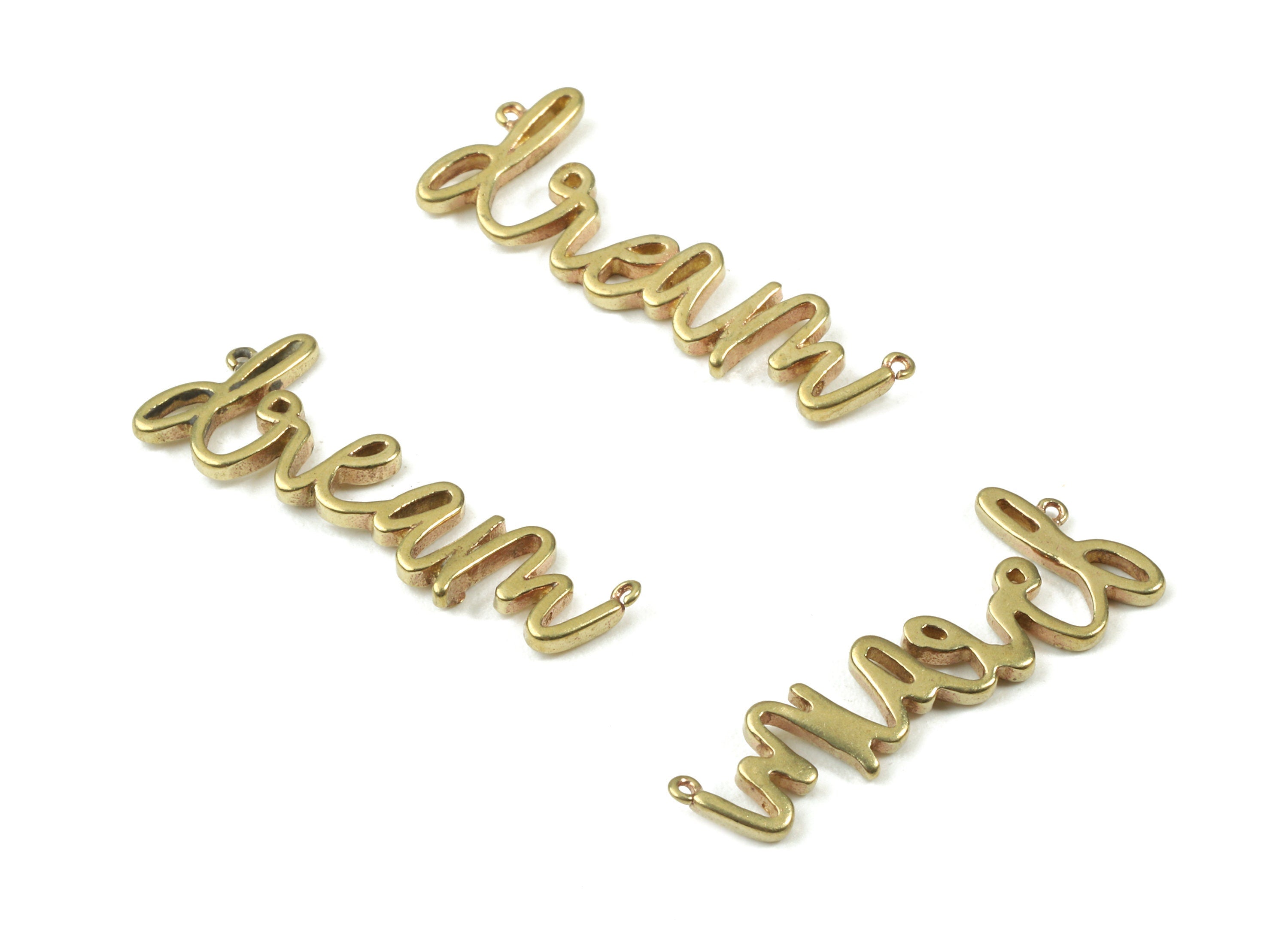 Brass Dream Charms - Raw Brass Dream Necklace Connector - 2 Holes - Earring Findings - Jewelry Supplies - 27.47x10.64x1.35mm - PP3091 - DOMEDBAZAAR