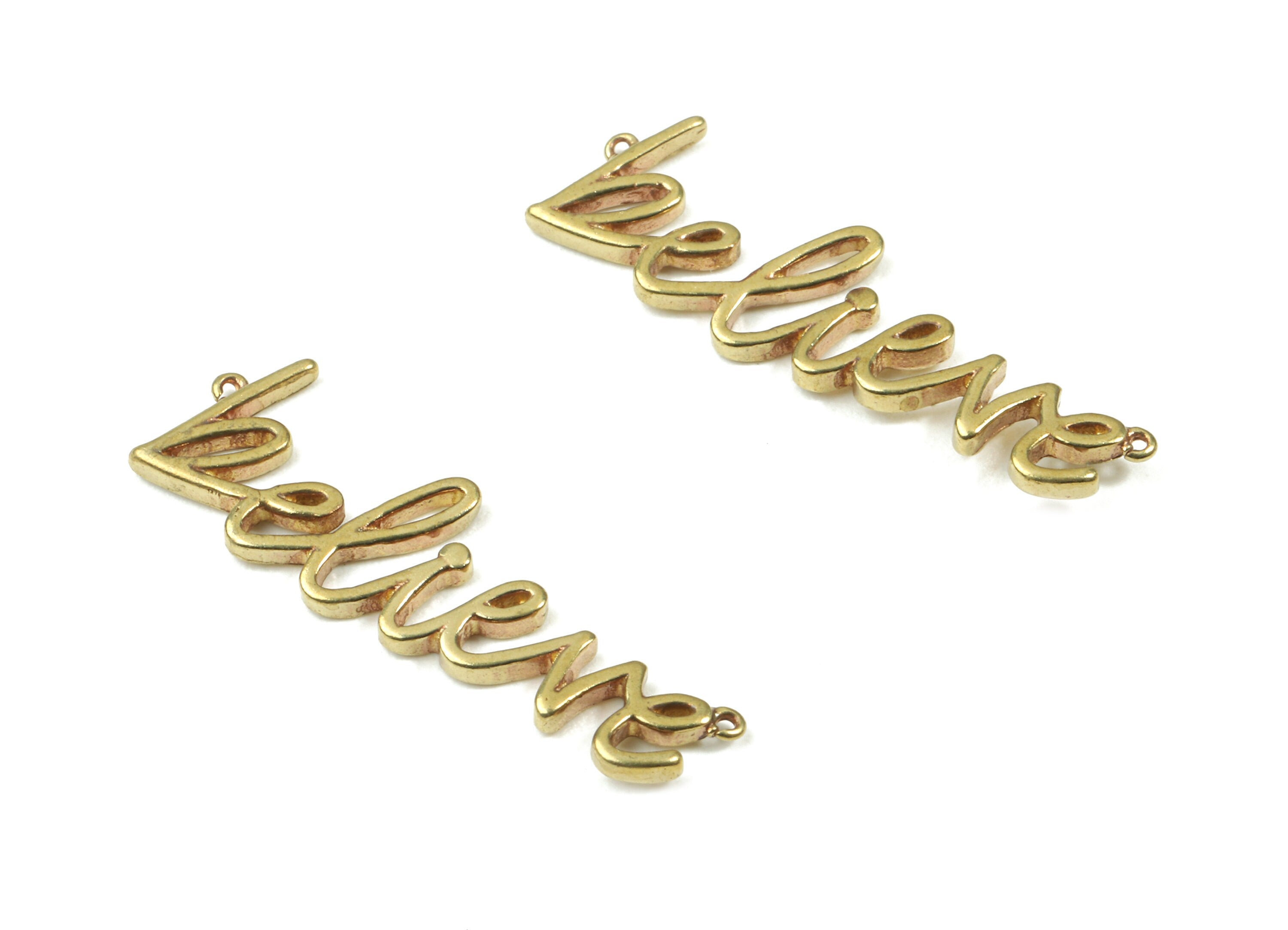 Brass Believe Charms - Raw Brass Believe Necklace Connector - 2 Holes - Earring Findings - Jewelry Supplies - 29.96x9.57x1.39mm - PP3092 - DOMEDBAZAAR