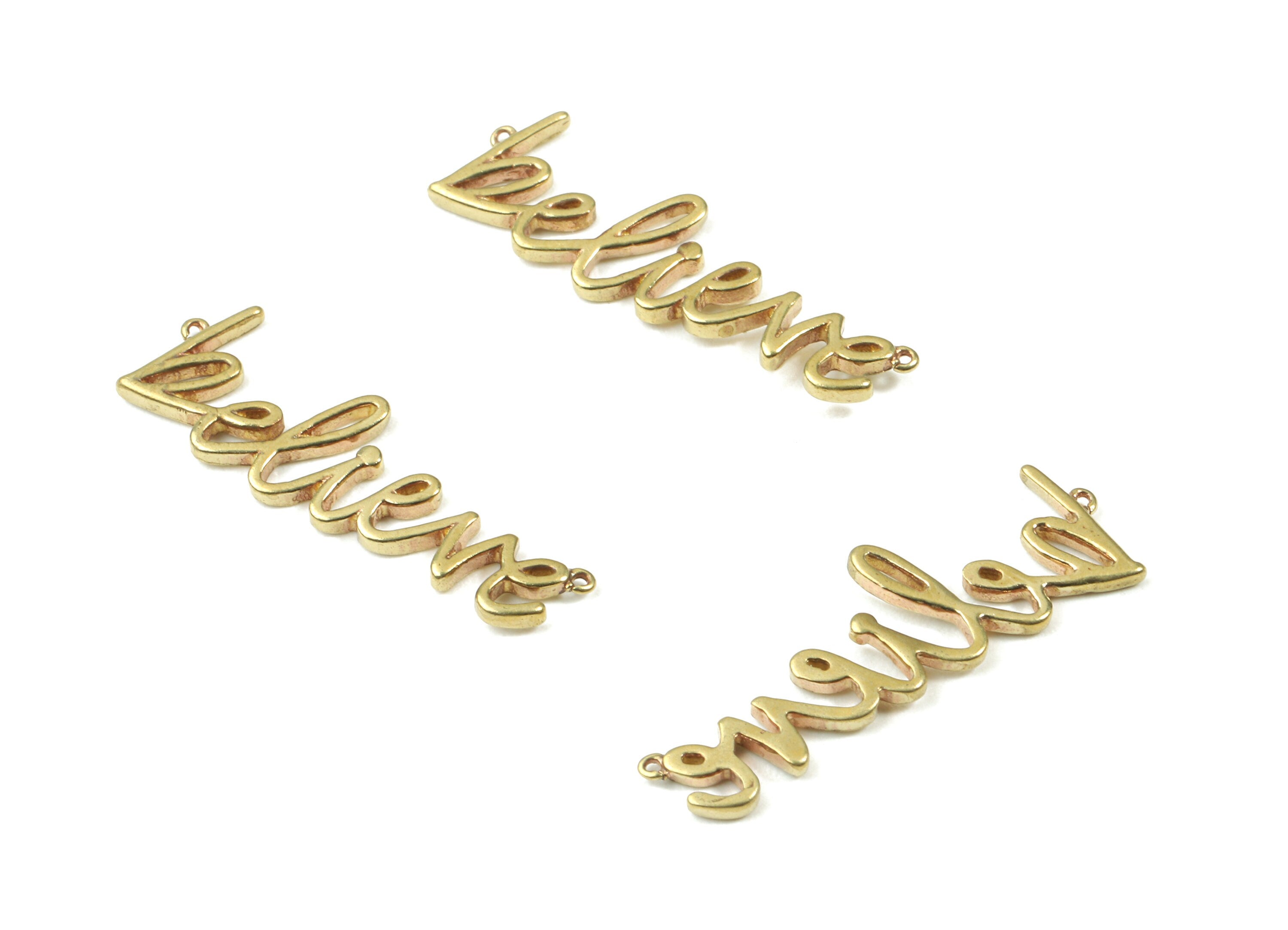 Brass Believe Charms - Raw Brass Believe Necklace Connector - 2 Holes - Earring Findings - Jewelry Supplies - 29.96x9.57x1.39mm - PP3092 - DOMEDBAZAAR