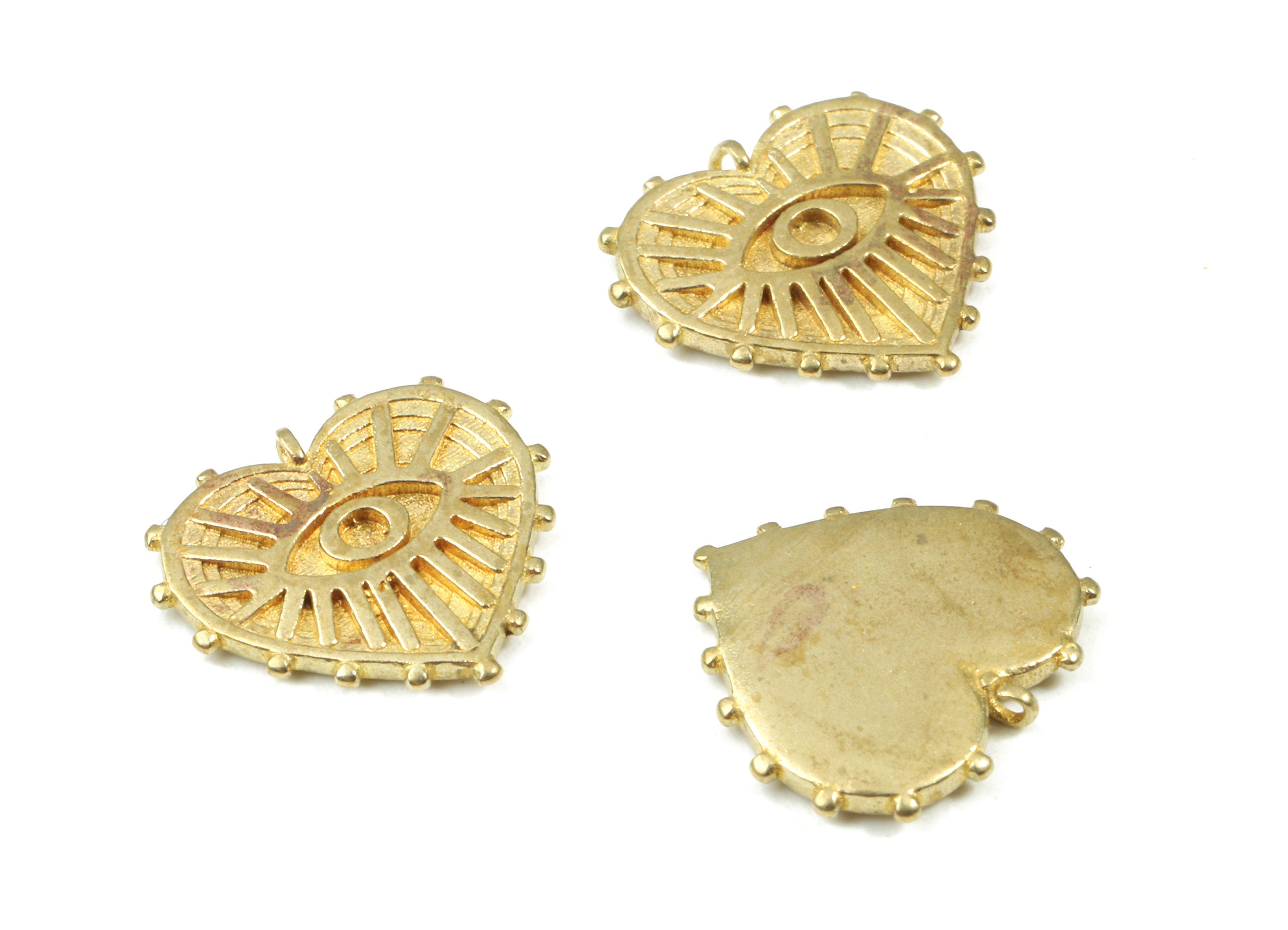 Evil Eye Heart Earring Charms - Raw Brass Heart Evil Eye Pendant - Earring Findings - Jewelry Supplies - 15.2x14.41x1.92mm - PP3087 - DOMEDBAZAAR