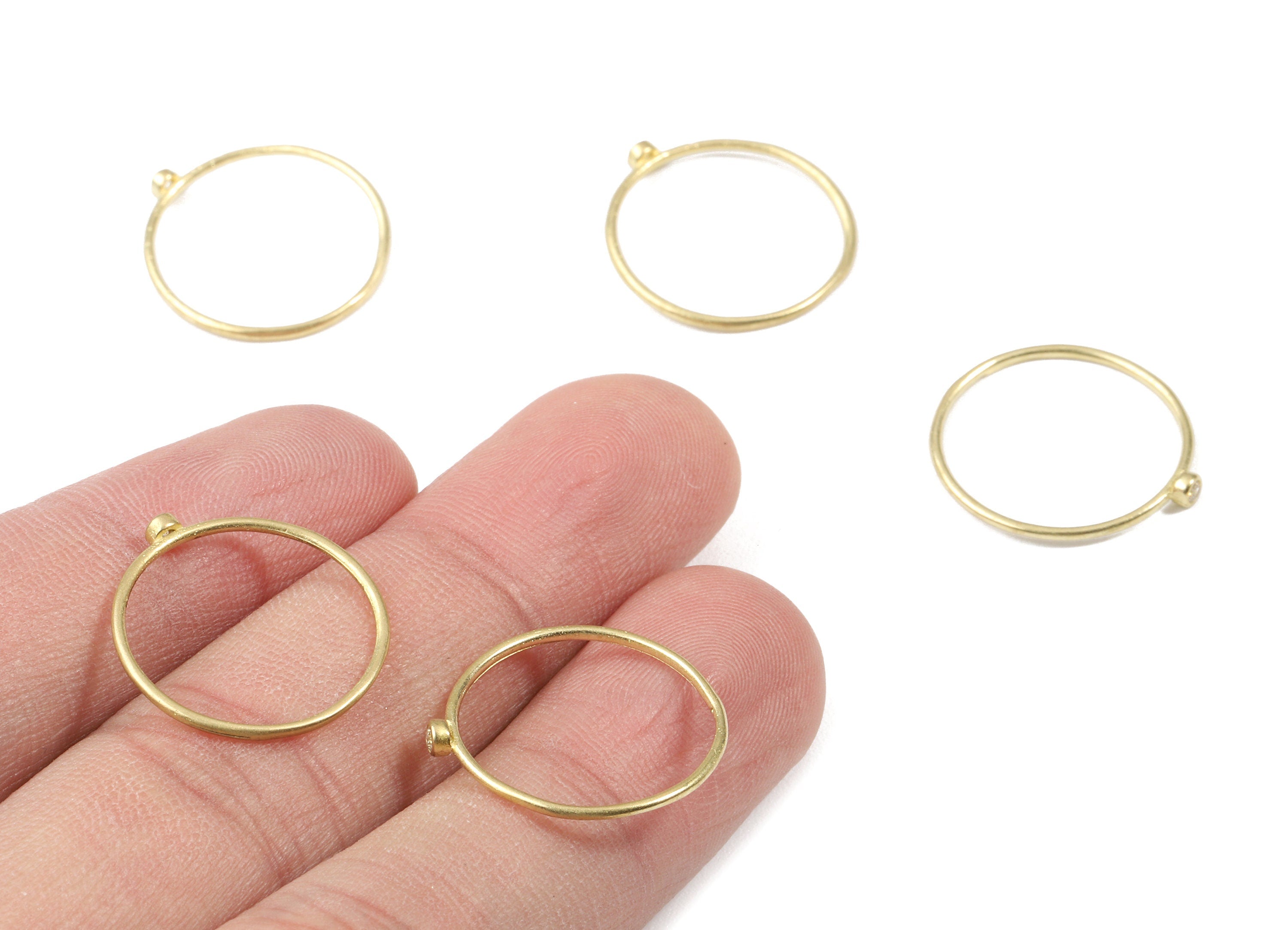 Brass Ring Earring Charms - Raw Brass Ring With Glass & Necklace Ring - Glass Bead - Jewelry Supplies - 23.08x21.66x2.44mm - PP3082 - DOMEDBAZAAR