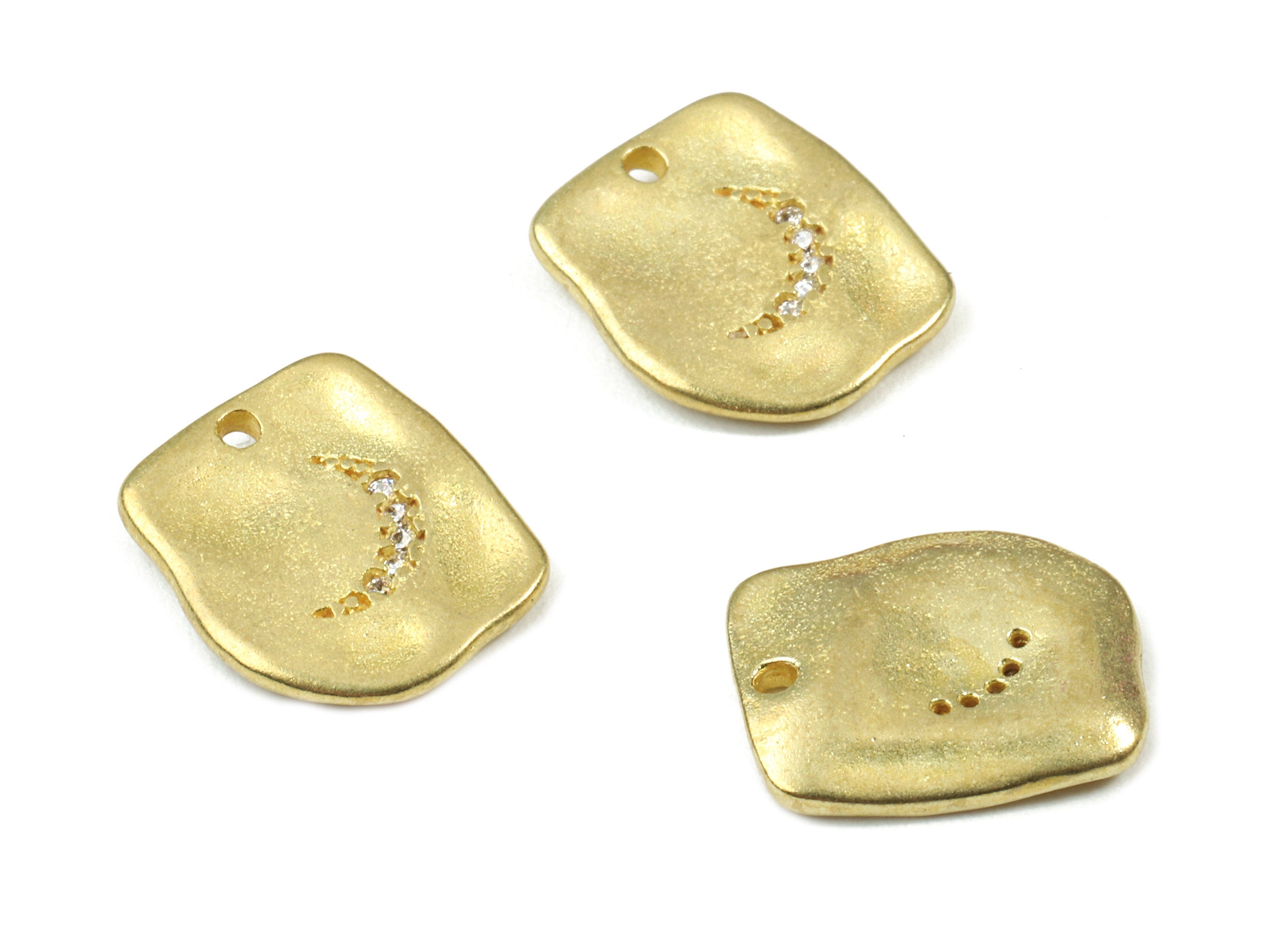 Brass Hammered Crescent Charm - Zircon Crescent Earring Charms - Earring Findings - Jewelry Supplies - 14.14x11.9x1.86mm - PP3056 - DOMEDBAZAAR