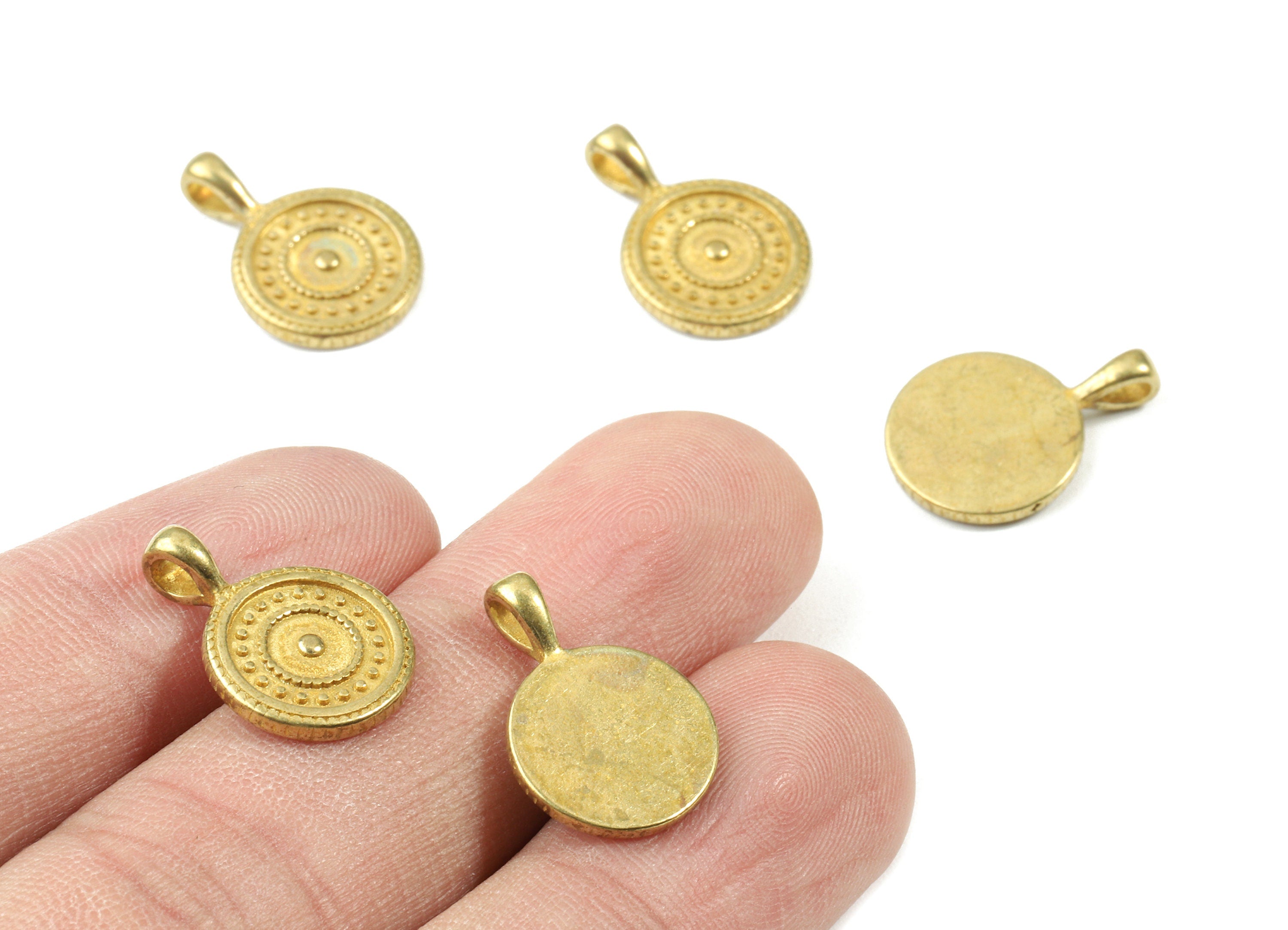 Brass Round Earring Charms - Raw Brass Round Pendant - Earring Findings - Jewelry Supplies - 17.98x12.33x1.63mm - PP3058 - DOMEDBAZAAR