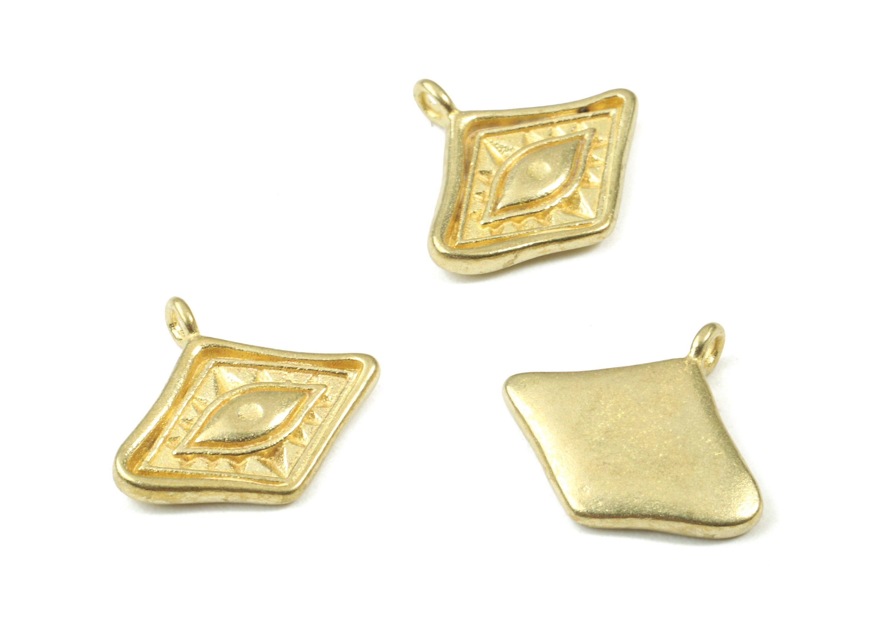 Brass Eye Earring Charms - Raw Brass Eye Pendant - Earring Findings - Jewelry Supplies - 15.18x13.81x2.18mm - PP3088 - DOMEDBAZAAR