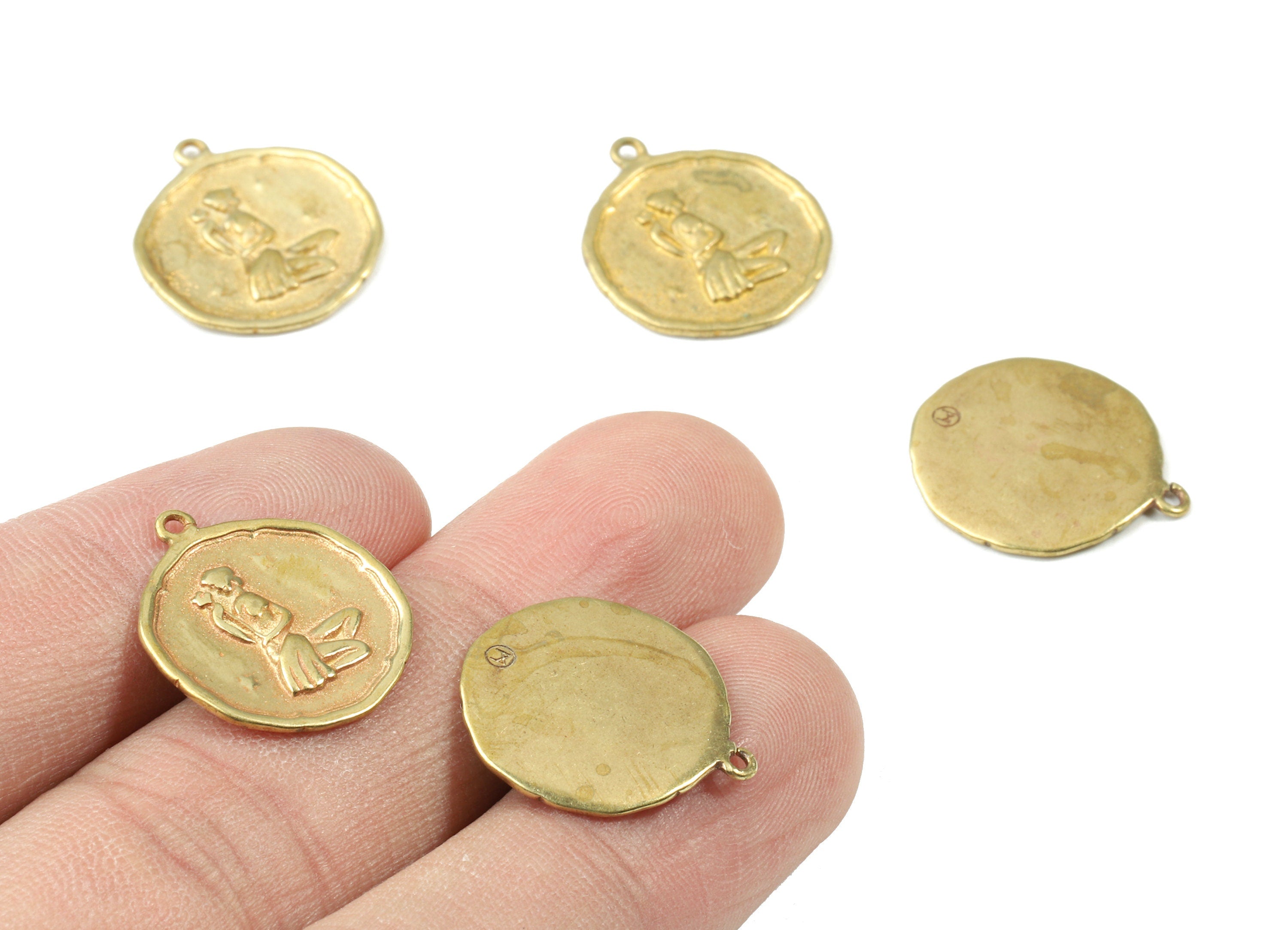 Brass Virgo Earring Charms - Raw Brass Horoscopes Pendant - Earring Findings - Jewelry Supplies - 19.52x16.92x1.32mm - PP3067 - DOMEDBAZAAR