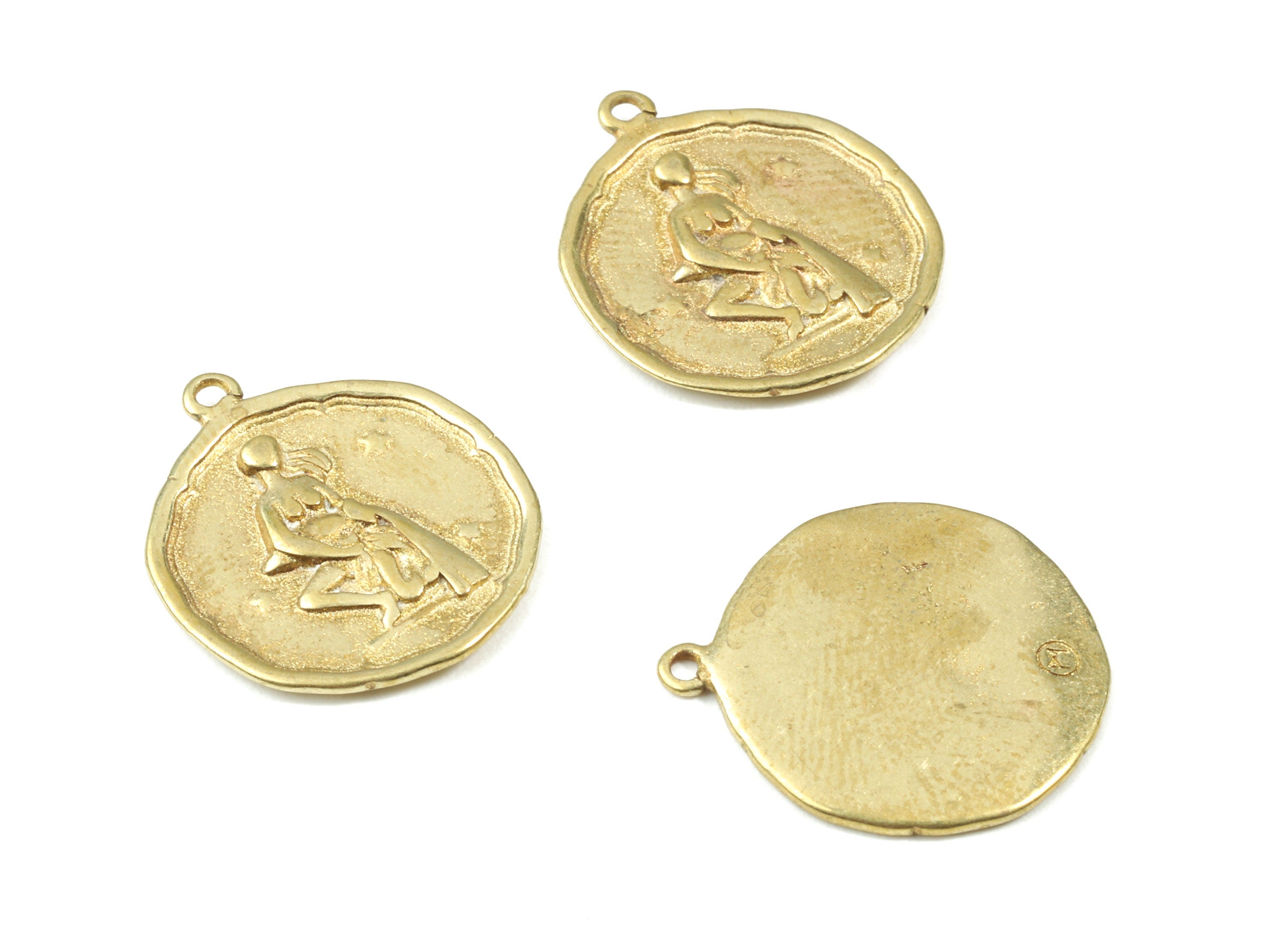 Brass Aquarius Earring Charms - Raw Brass Horoscopes Pendant - Earring Findings - Jewelry Supplies - 19.52x16.92x1.39mm - PP3071 - DOMEDBAZAAR