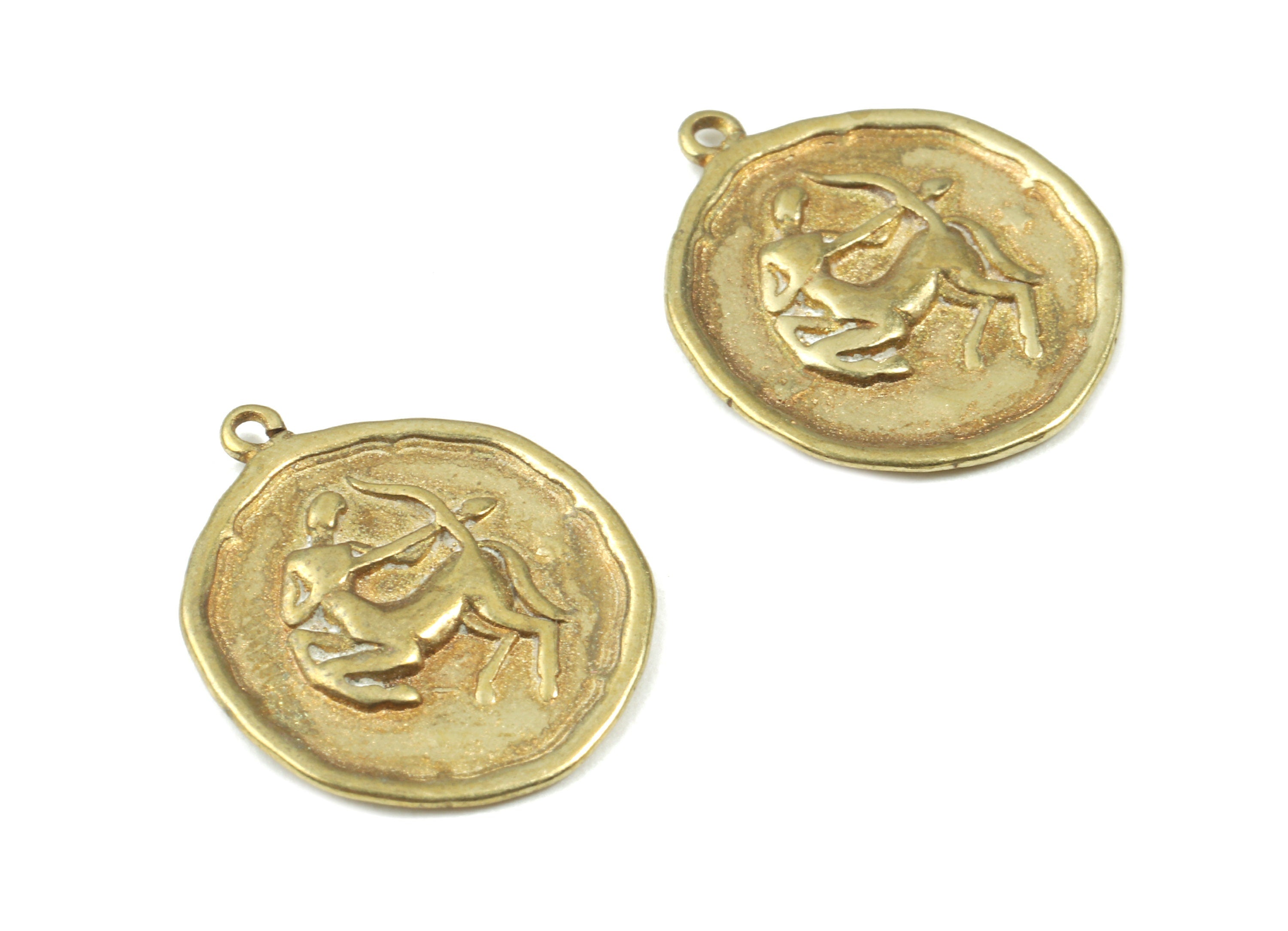 Brass Sagittarius Earring Charms - Raw Brass Horoscopes Pendant - Earring Findings - Jewelry Supplies - 19.52x16.92x1.47mm - PP3069 - DOMEDBAZAAR