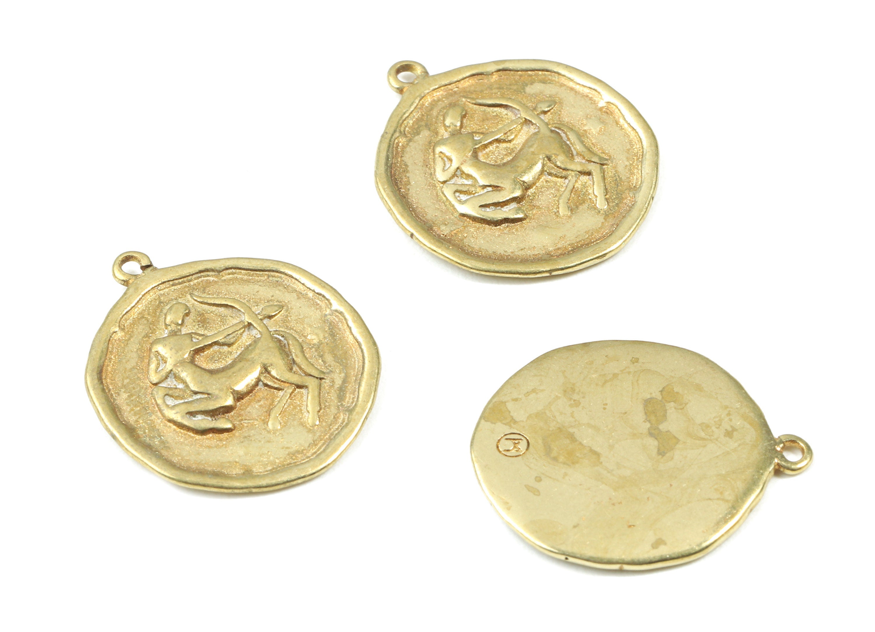 Brass Sagittarius Earring Charms - Raw Brass Horoscopes Pendant - Earring Findings - Jewelry Supplies - 19.52x16.92x1.47mm - PP3069 - DOMEDBAZAAR