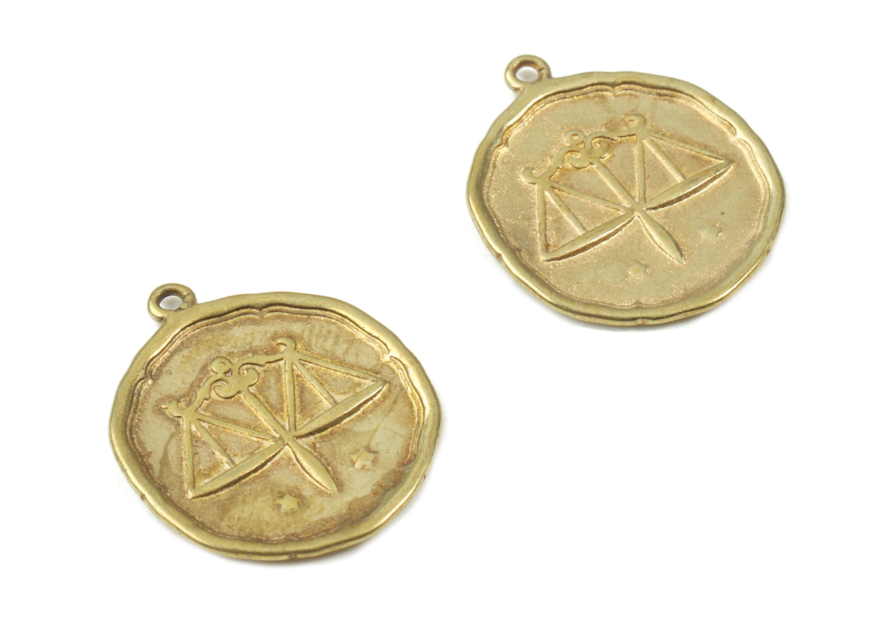 Brass Libra Earring Charms - Raw Brass Horoscopes Pendant - Earring Findings - Jewelry Supplies - 19.52x16.92x1.47mm - PP3064 - DOMEDBAZAAR