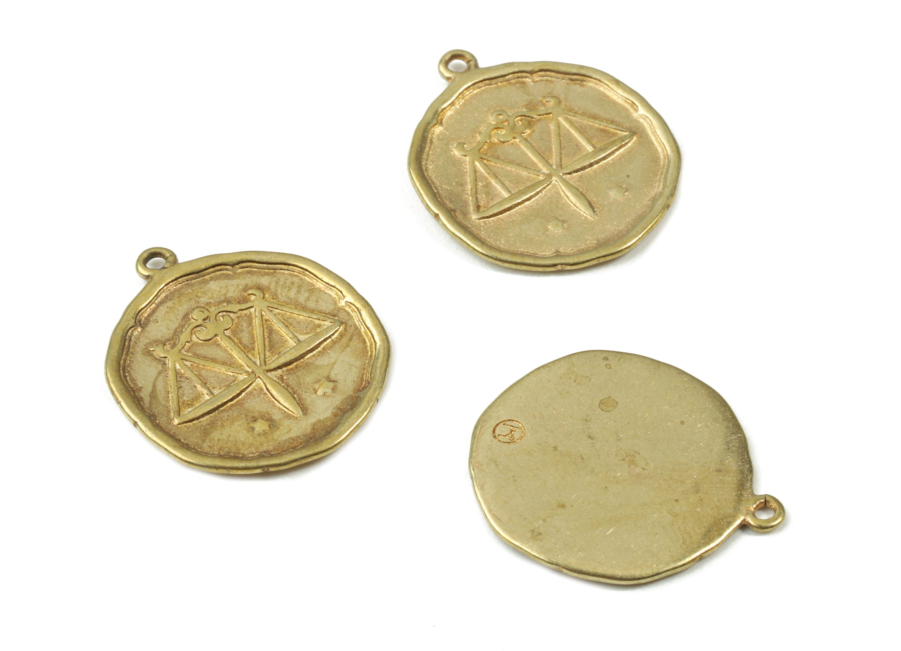 Brass Libra Earring Charms - Raw Brass Horoscopes Pendant - Earring Findings - Jewelry Supplies - 19.52x16.92x1.47mm - PP3064 - DOMEDBAZAAR
