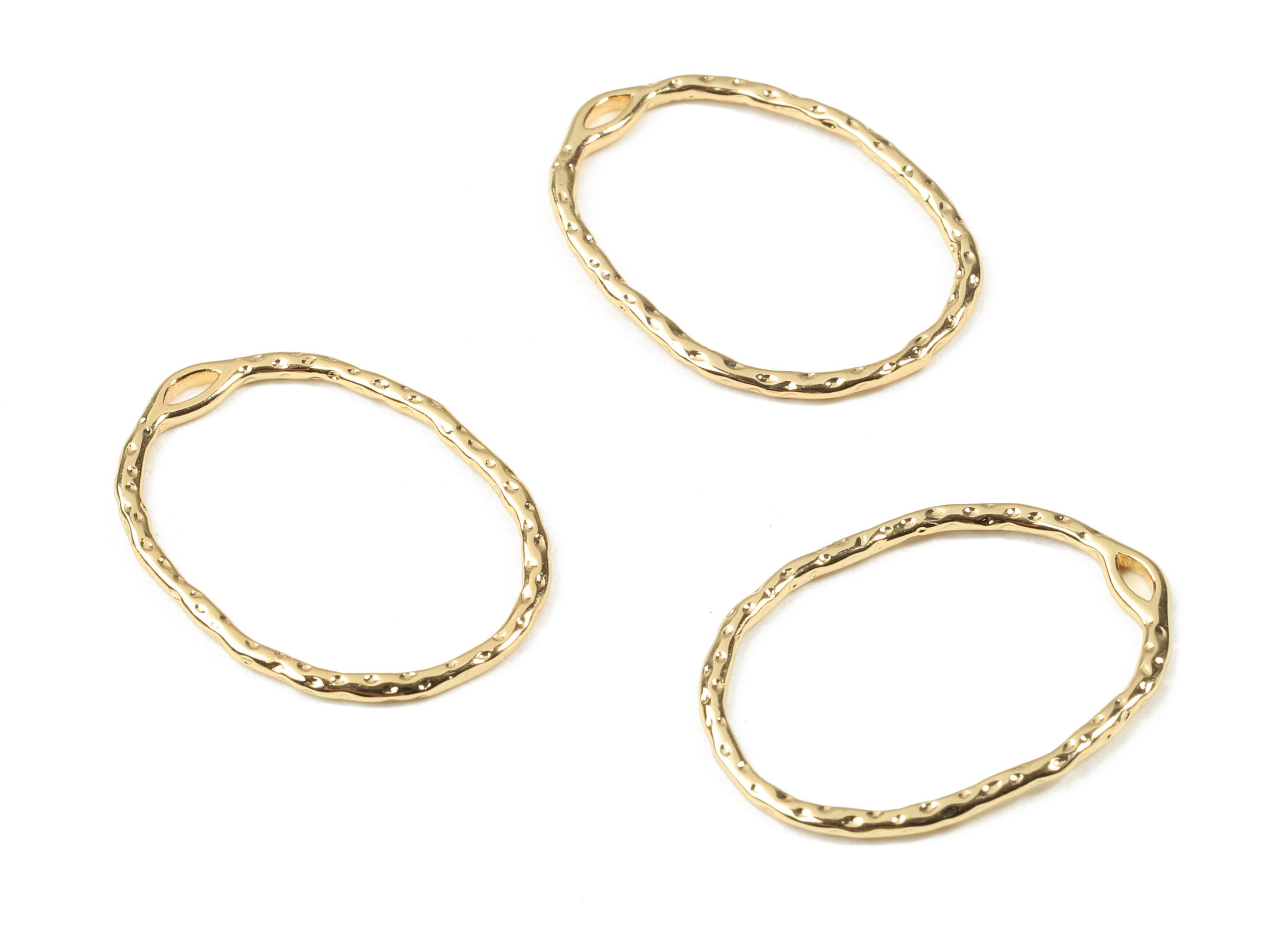 Brass Oval Earring Charms - Gold Oval Pendant - 18K Real Gold Plated Brass - Jewelry Supplies - 26.83x19.82x1.3mm - RGP2547 - DOMEDBAZAAR