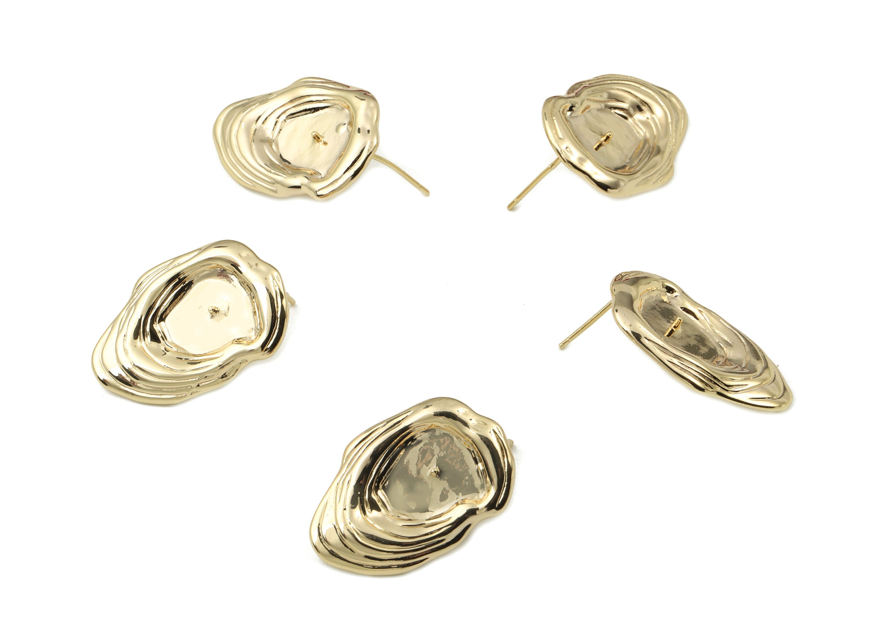 Brass Drop Earring Stud - Gold Drop Earring Post For Pearl - 18K Real Gold Plated Brass - Surgical Stud - 27.22x17.94x2.49mm - RGP2565 - DOMEDBAZAAR
