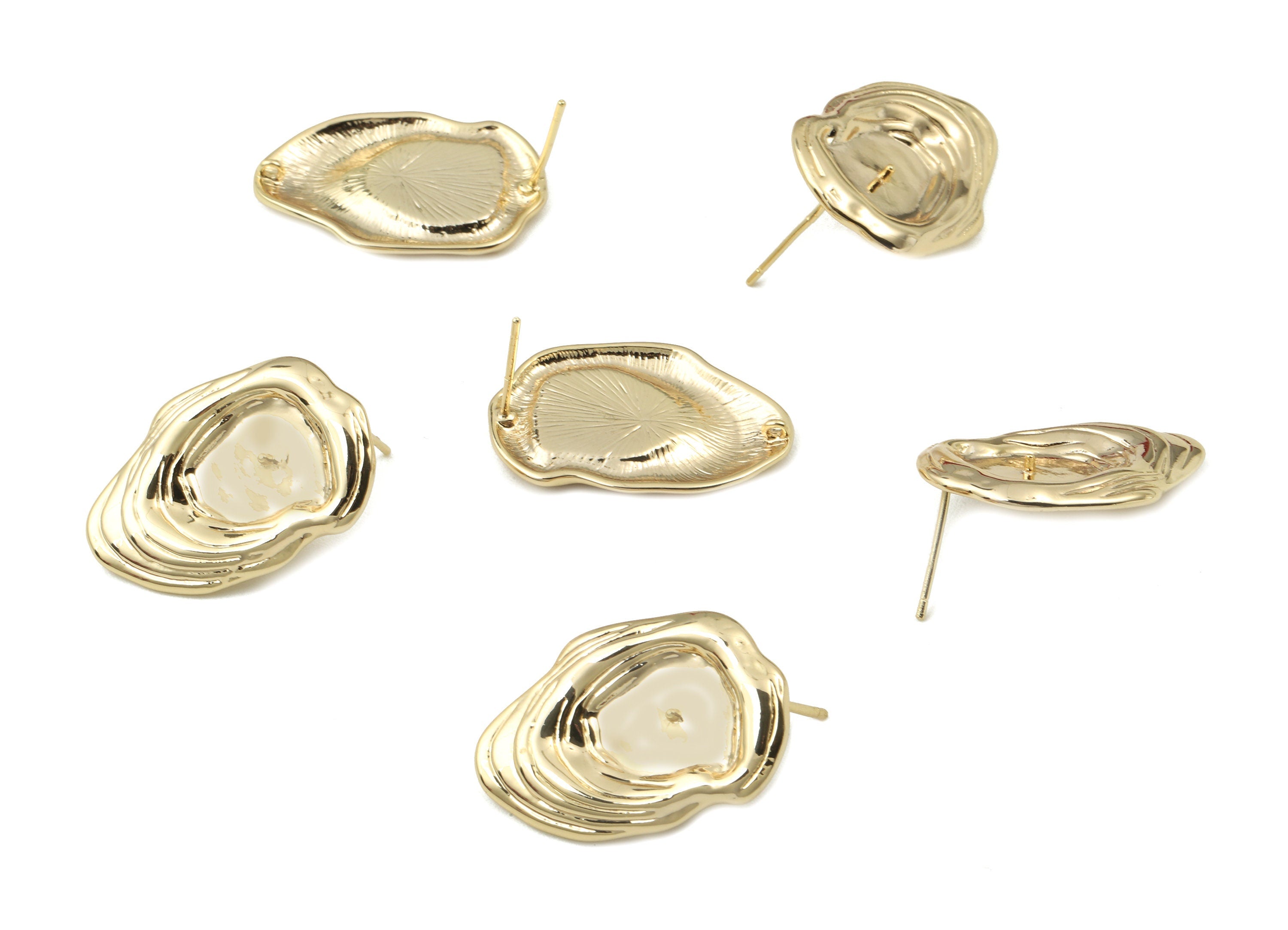 Brass Drop Earring Stud - Gold Drop Earring Post For Pearl - 18K Real Gold Plated Brass - Surgical Stud - 27.22x17.94x2.49mm - RGP2565 - DOMEDBAZAAR