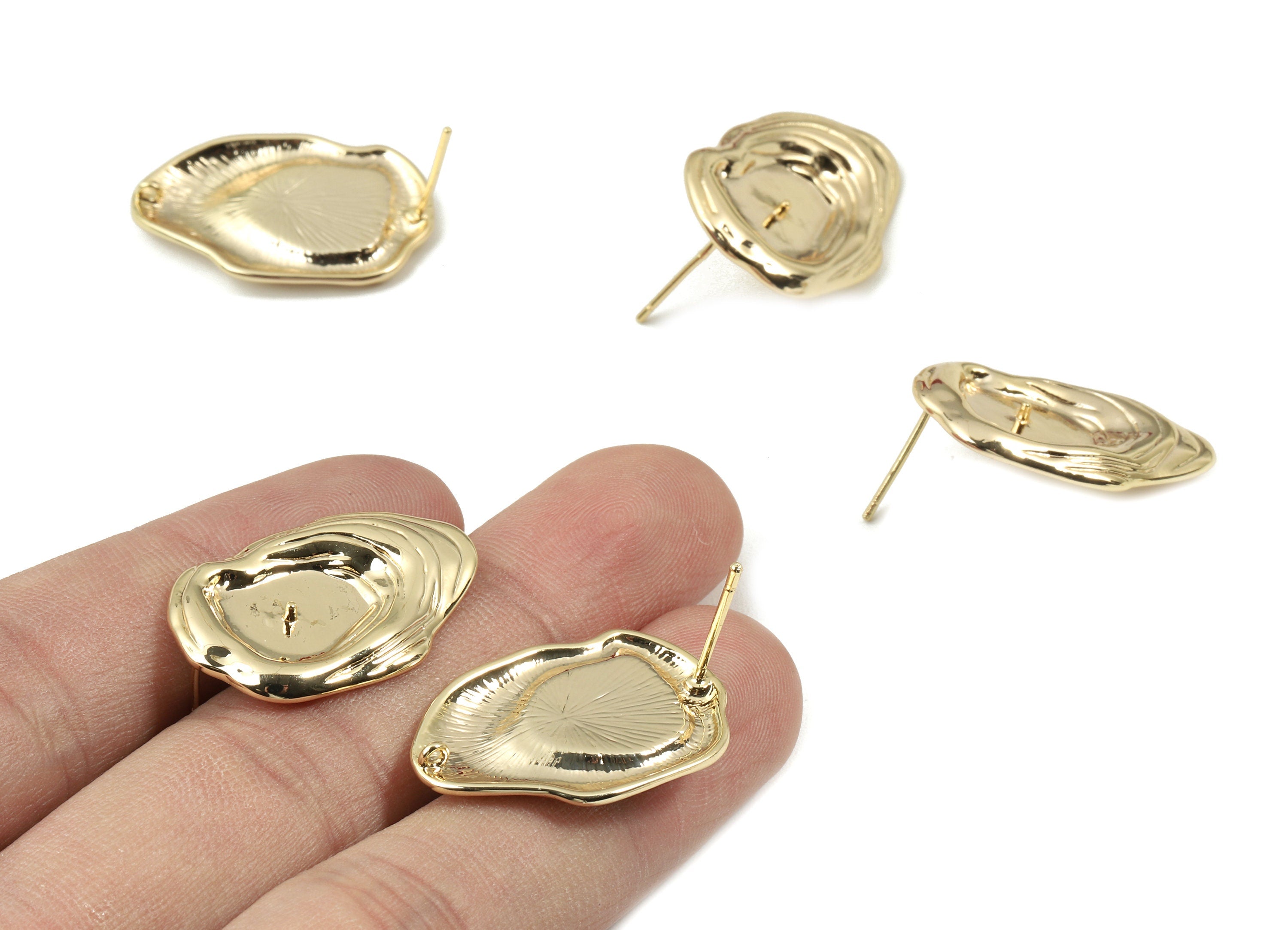 Brass Drop Earring Stud - Gold Drop Earring Post For Pearl - 18K Real Gold Plated Brass - Surgical Stud - 27.22x17.94x2.49mm - RGP2565 - DOMEDBAZAAR