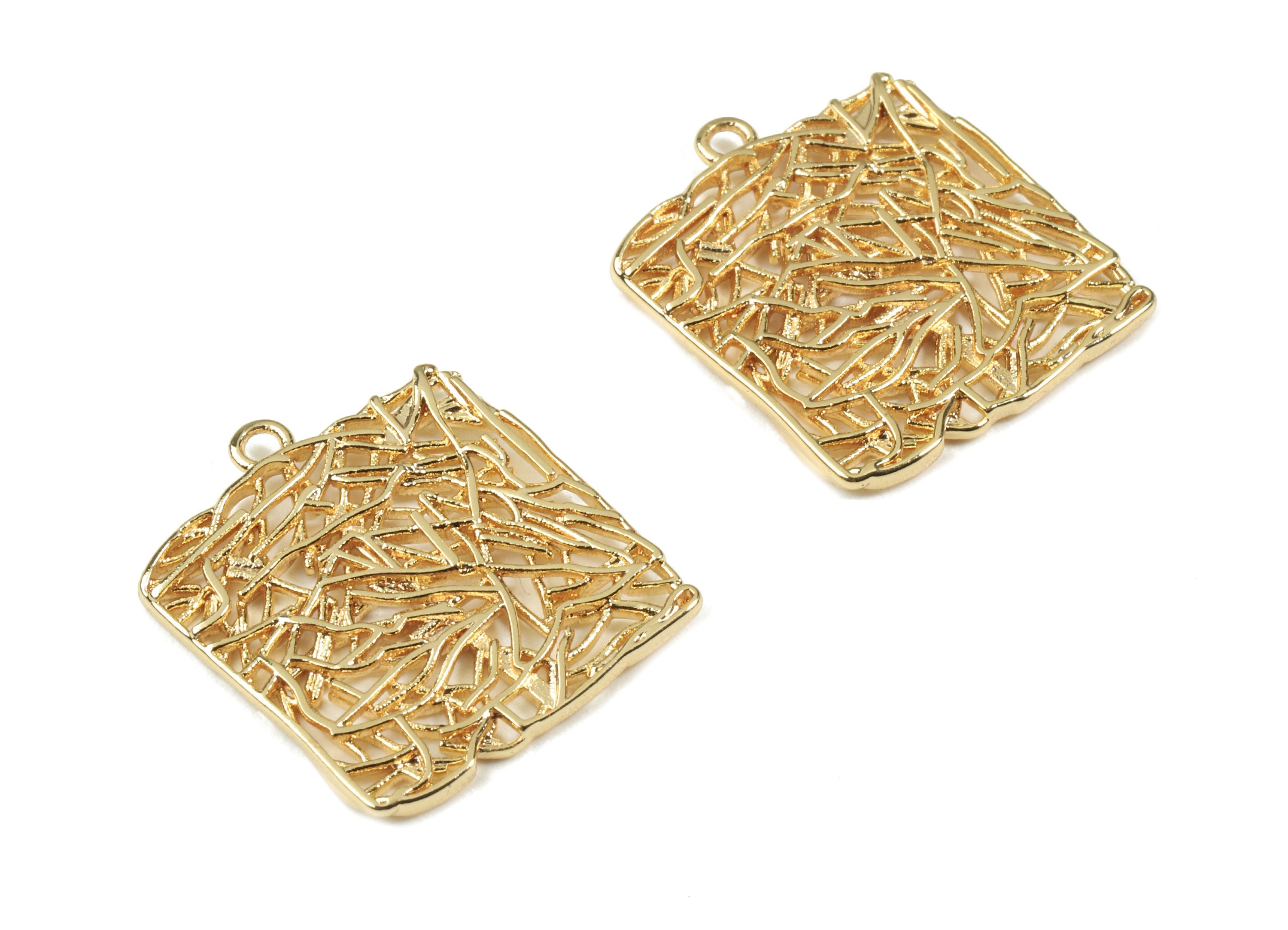Brass Square Earring Charms - Gold Square Pendant - 18K Real Gold Plated Brass - Jewelry Supplies - 22.43x19.75x1.61mm - RGP2545 - DOMEDBAZAAR