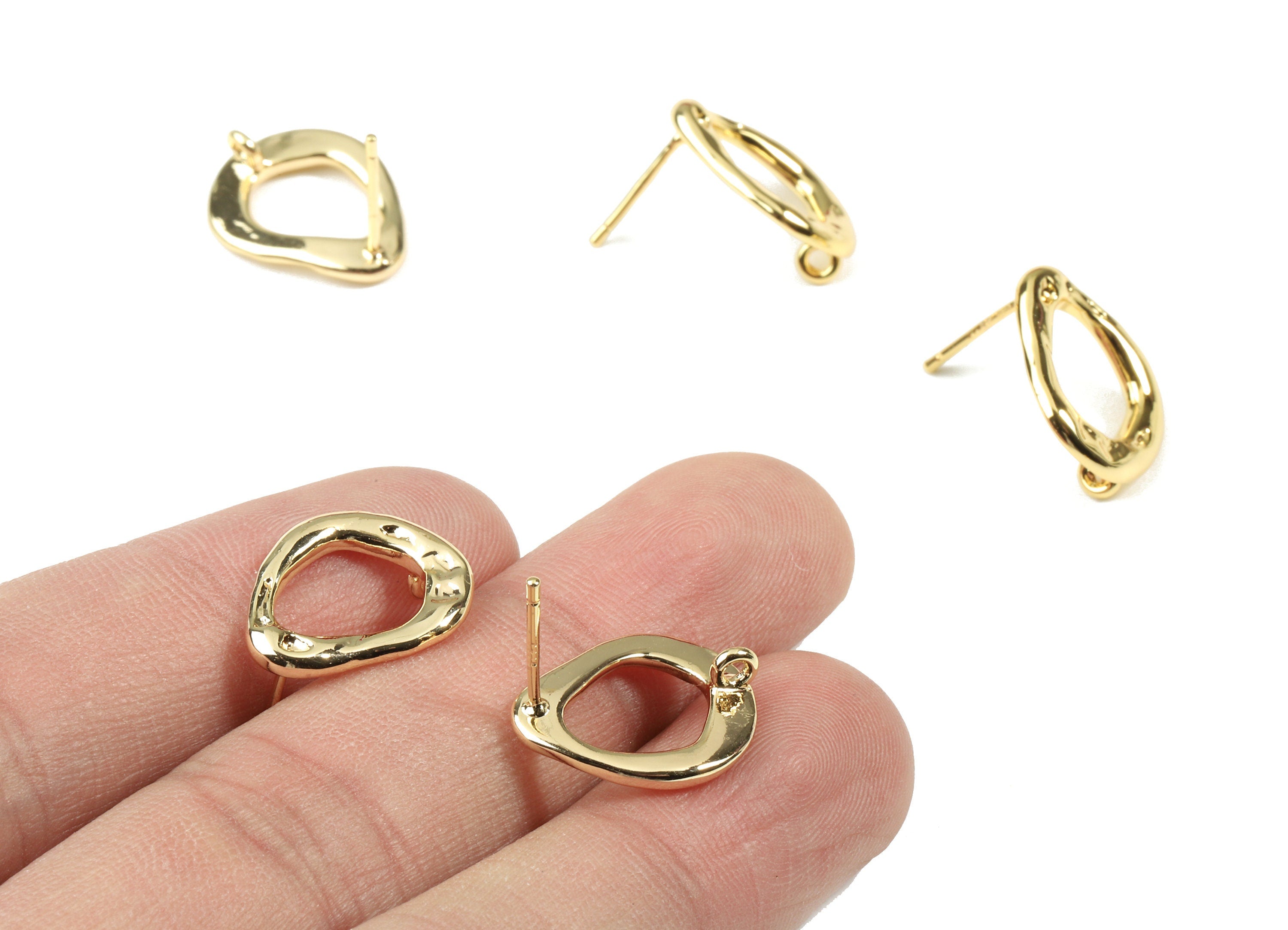 Brass Drop Earring Stud With Loop - Gold Drop Earring Post - 18K Real Gold Plated Brass - Surgical Stud - 16.9x13.38x1.68mm - RGP2538 - DOMEDBAZAAR