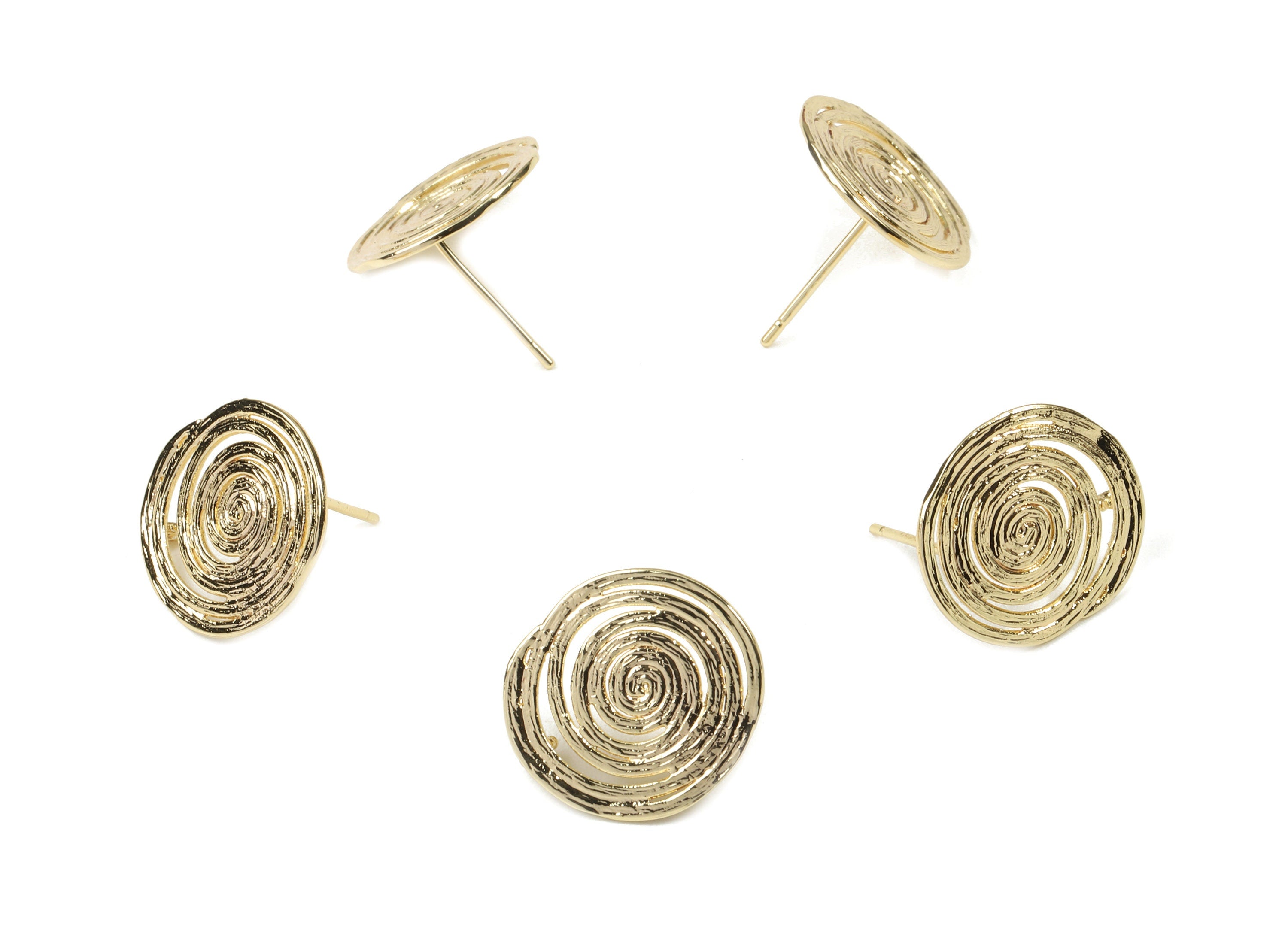 Brass Round Earring Stud With Loop - Gold Round Earring Post - 18K Real Gold Plated Brass - Surgical Stud - 17.25x15.43x0.81mm - RGP2568 - DOMEDBAZAAR