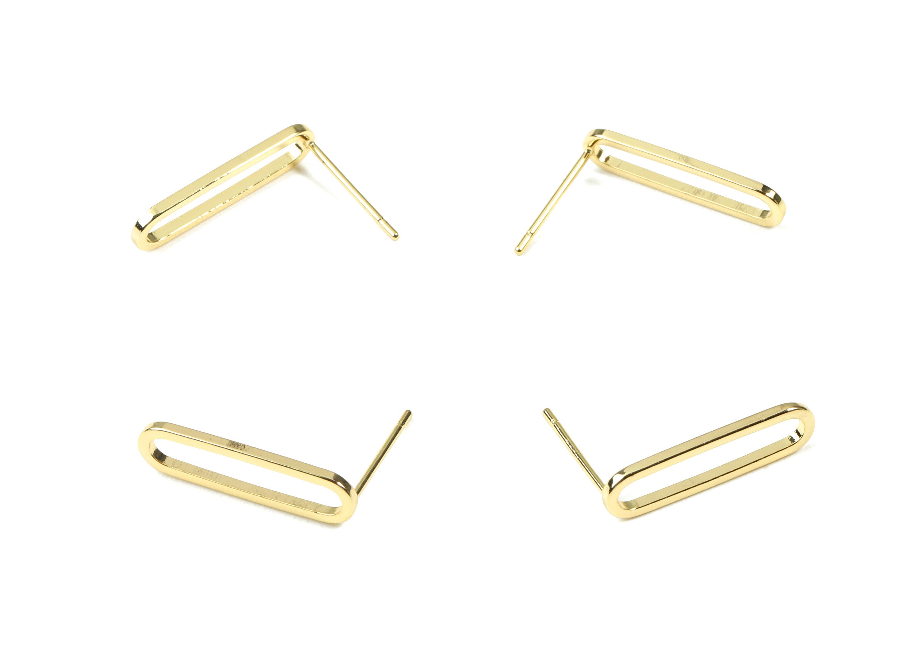 Brass Oval Earring Stud - Gold Oval Earring Post - 18K Real Gold Plated Brass - Surgical Stud - Jewelry Supplies - 19.1x5.19x1.1mm - RGP2530 - DOMEDBAZAAR