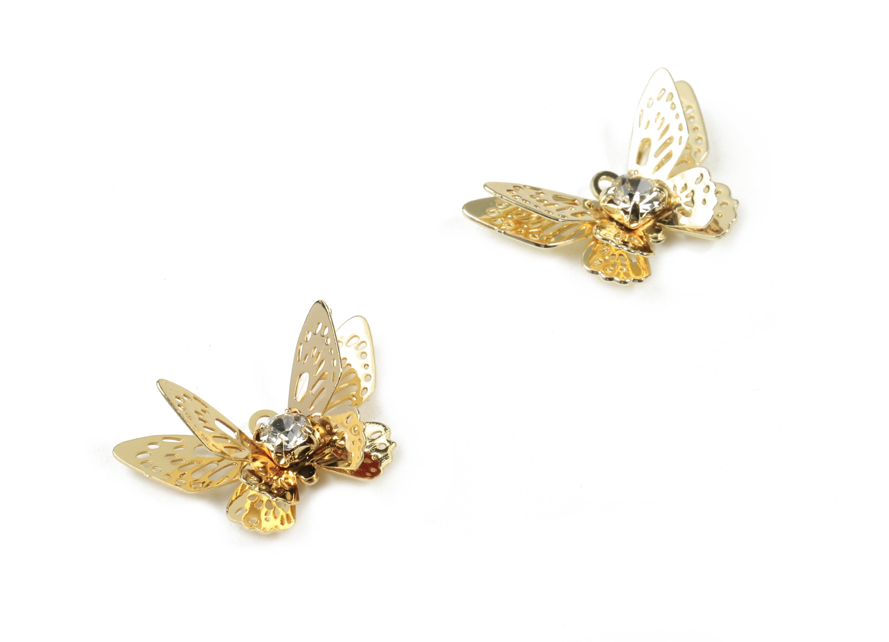Brass Butterfly Earring Charms With Zincon - Gold Butterfly Pendant - 18K Real Gold Plated Brass - 20.04x12.33x4.07mm - RGP2570 - DOMEDBAZAAR